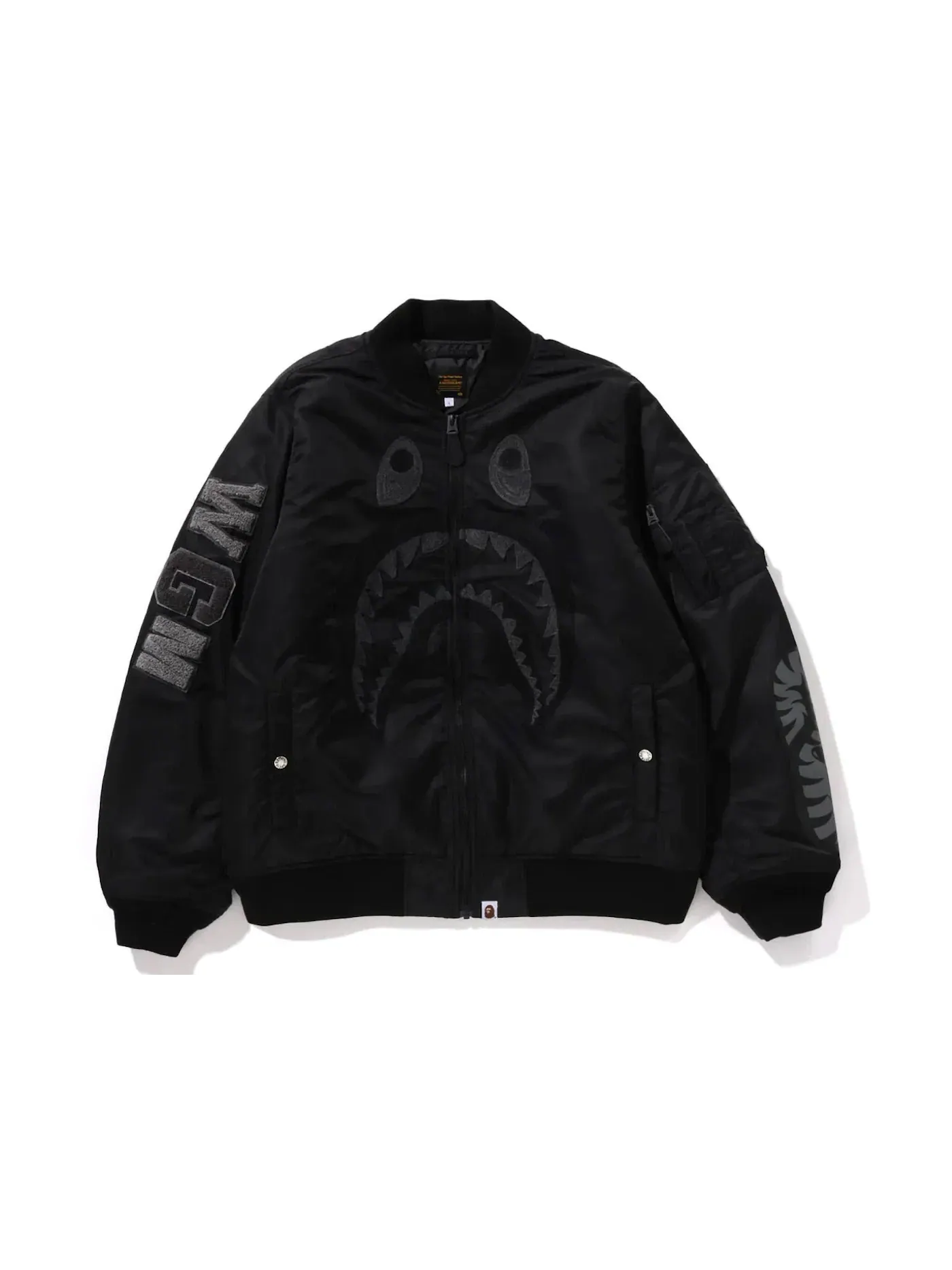 Мужская куртка-бомбер с принтом акулы BAPE — изображение 1 из 2, черный
