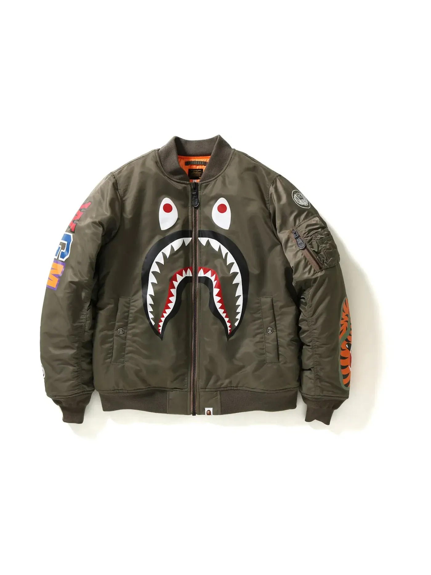 Мужская куртка-бомбер с принтом BAPE Shark Ma-1 — изображение 1 из 3, оливковый
