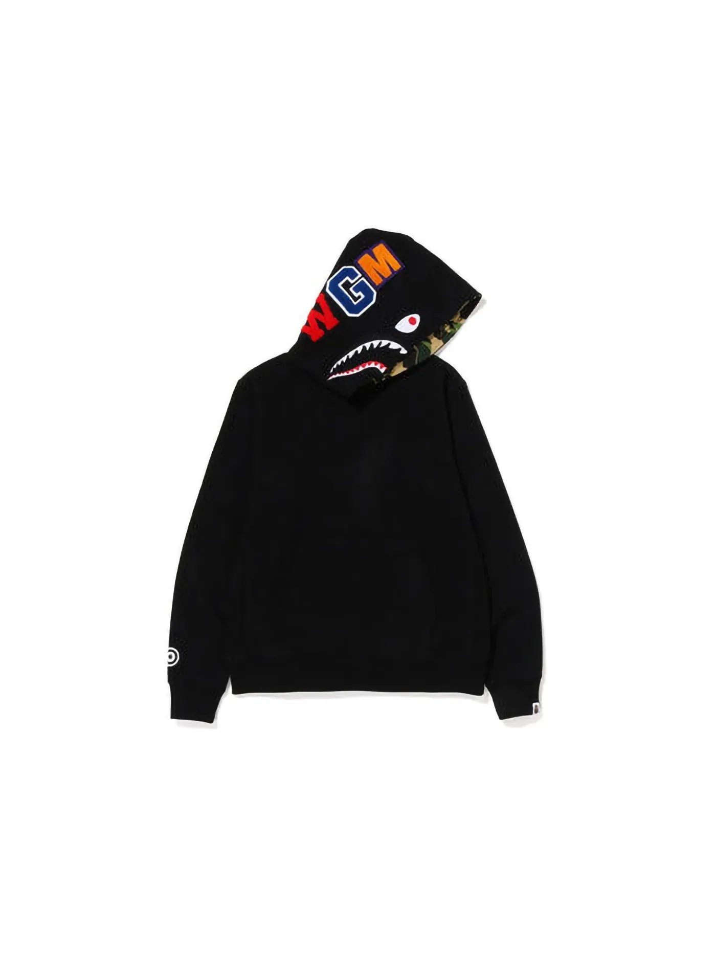 Мужской худи с принтом BAPE Shark Pullover Inside Camo Hoodie — изображение 1 из 3, черный зеленый