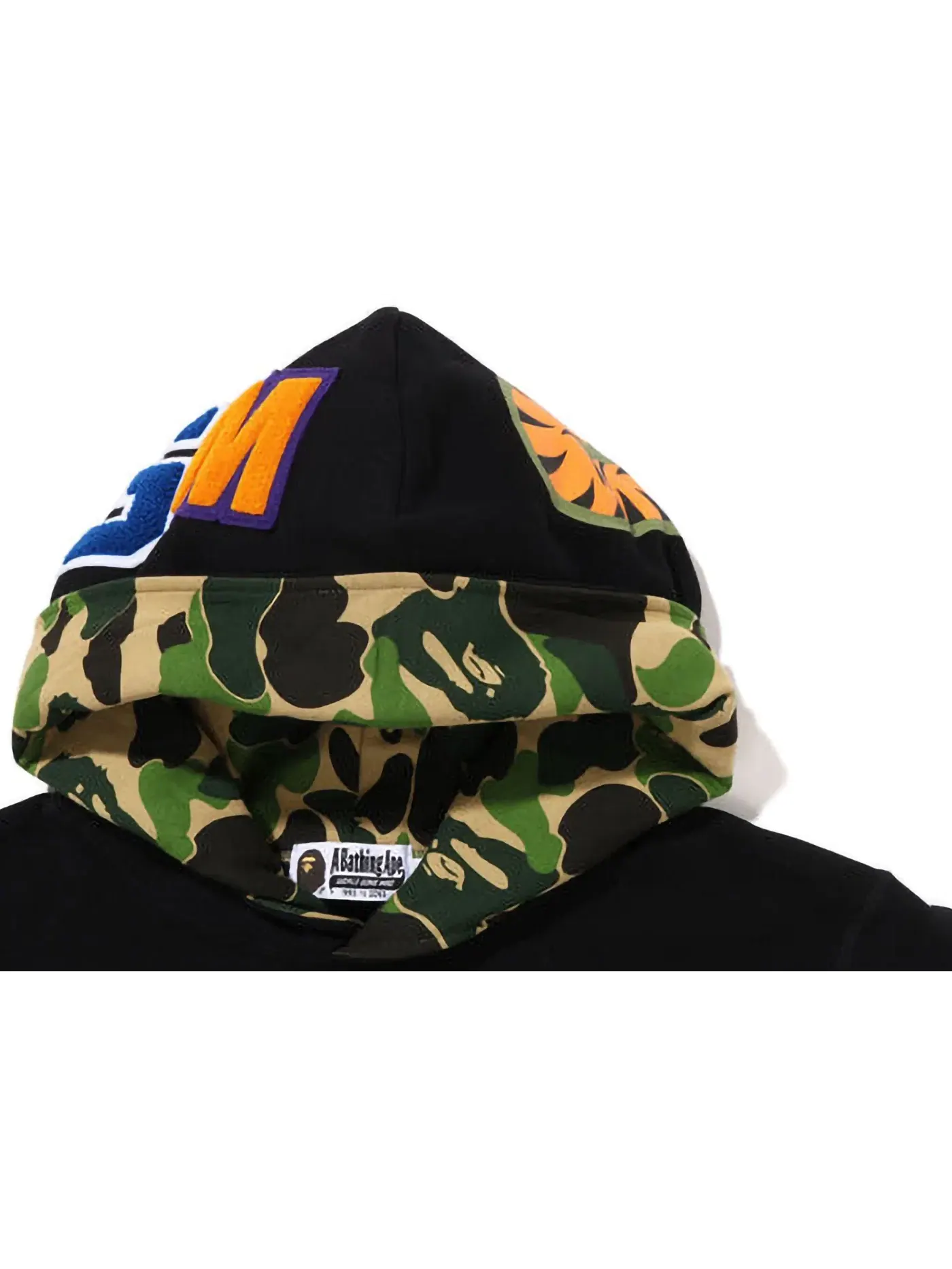 Мужской худи с принтом BAPE Shark Pullover Inside Camo Hoodie — изображение 3 из 3, черный зеленый