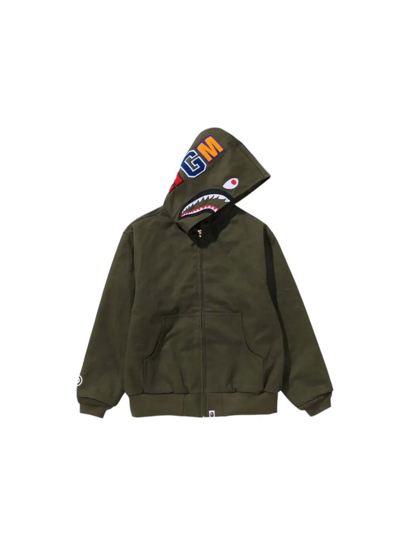 Мужская куртка-худи с принтом Shark Work BAPE, Olivedrab — изображение 1 из 2