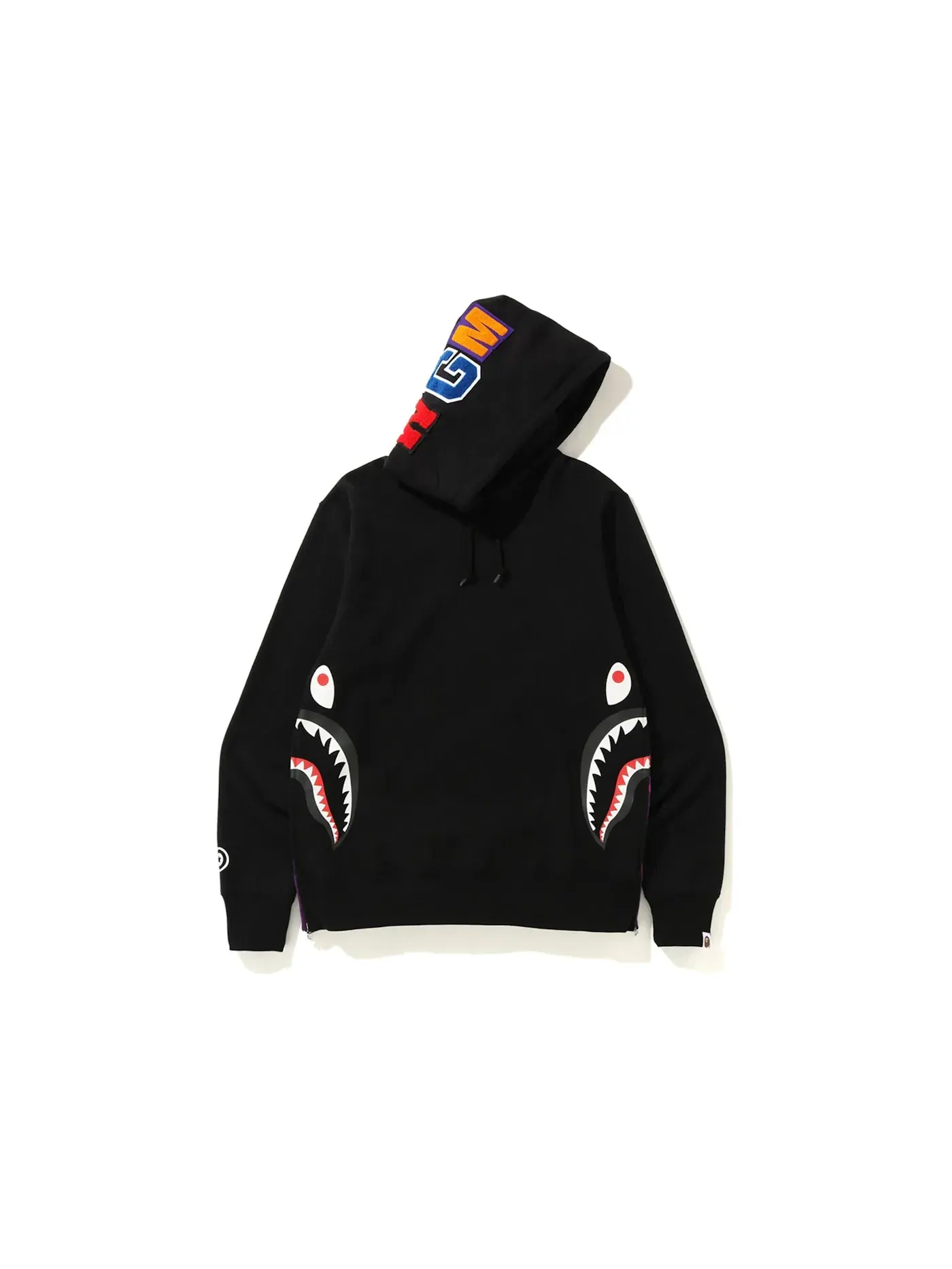 Мужской худи с принтом BAPE Side Zip Shark Wide Pullover — изображение 1 из 3, черный/фиолетовый