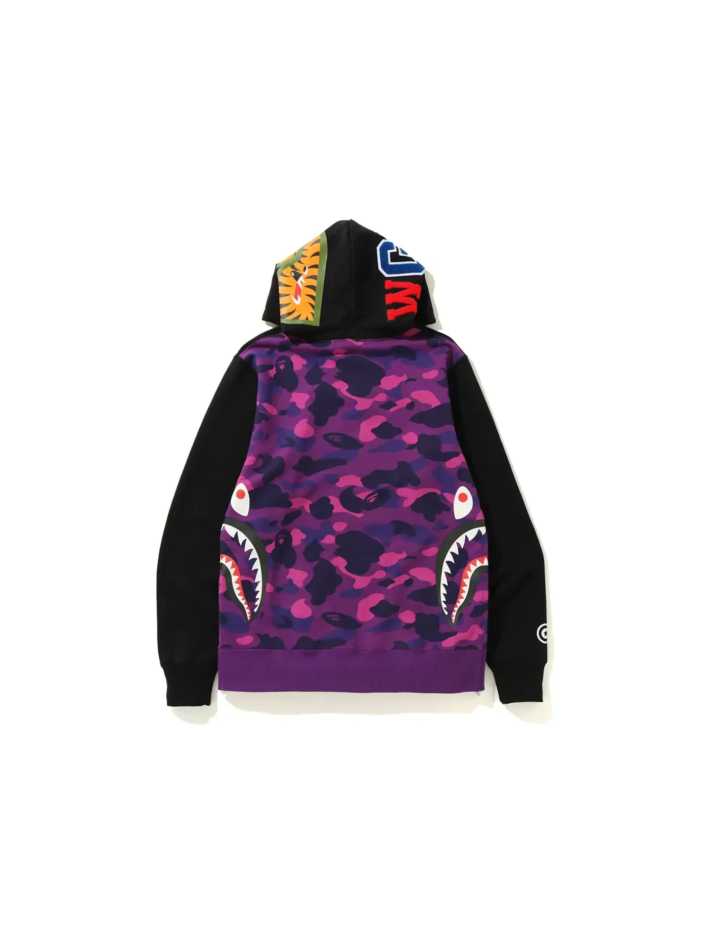 Мужской худи с принтом BAPE Side Zip Shark Wide Pullover — изображение 2 из 3, черный/фиолетовый
