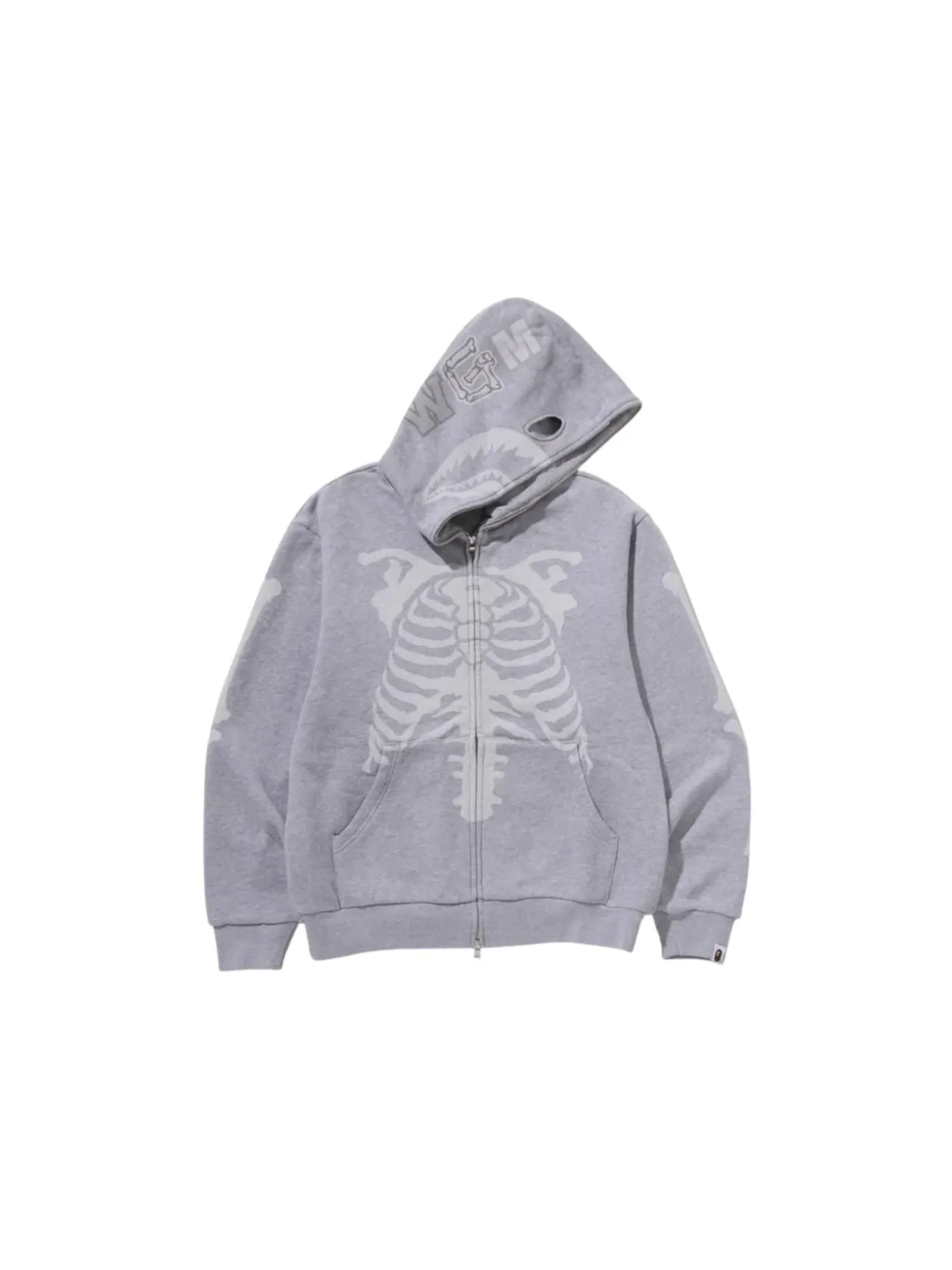 Мужская худи с капюшоном с принтом Skeleton Shark BAPE — изображение 1 из 1, серый
