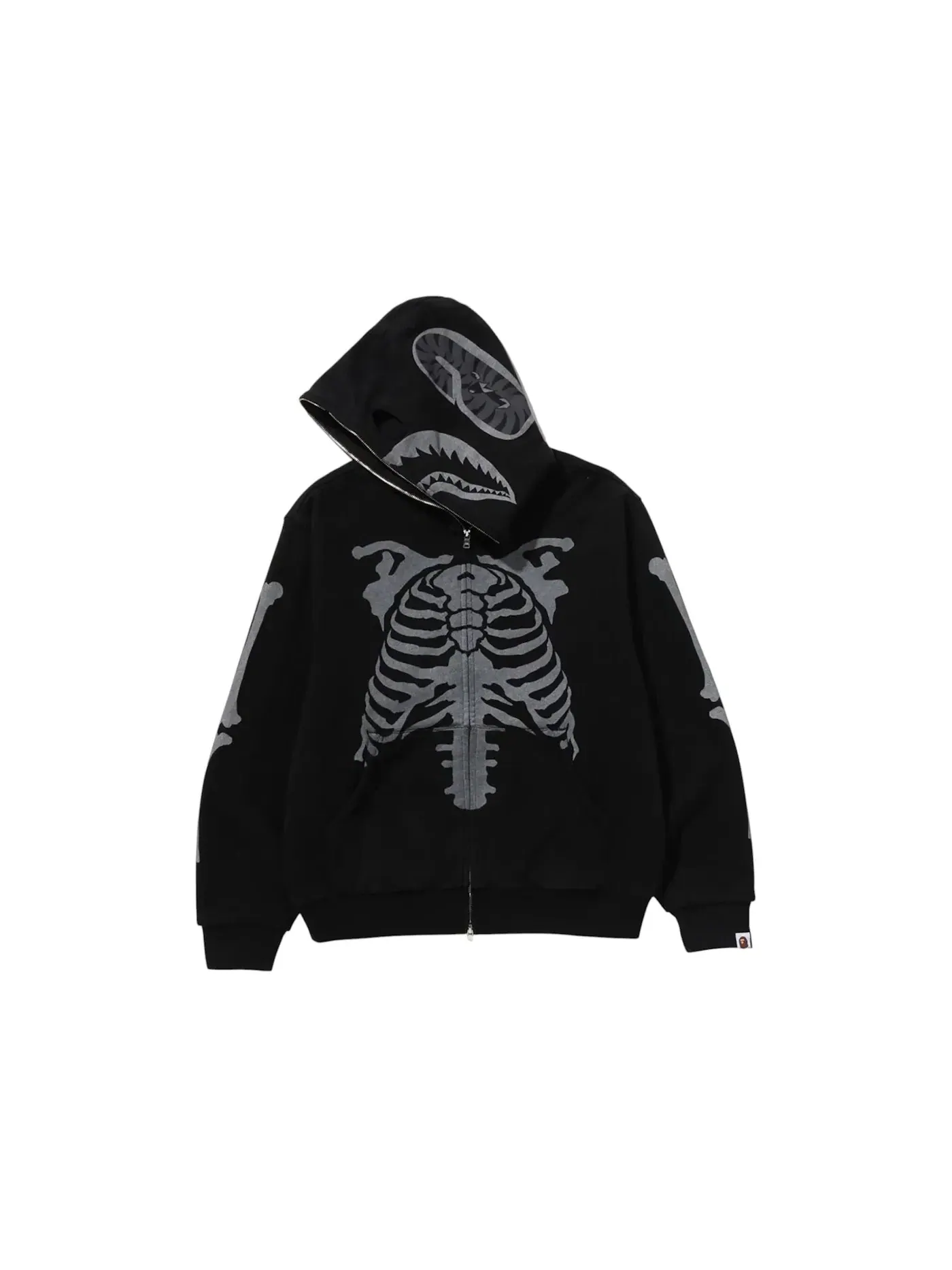 Мужская худи с принтом Skeleton Shark BAPE — изображение 2 из 2, черный