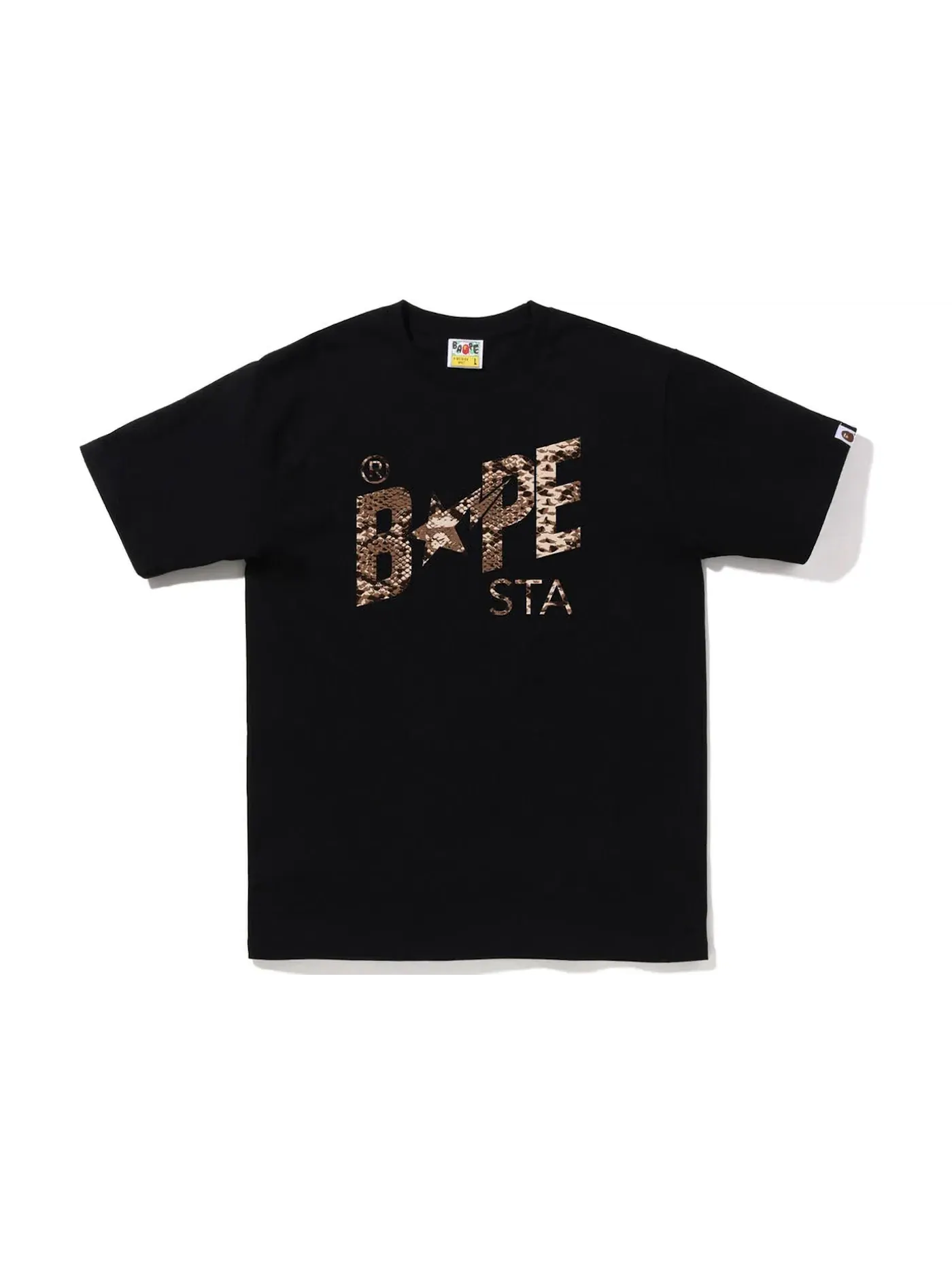 Мужская футболка с принтом BAPE Snake BAPE Sta Logo Tee — изображение 1 из 2, черный бежевый