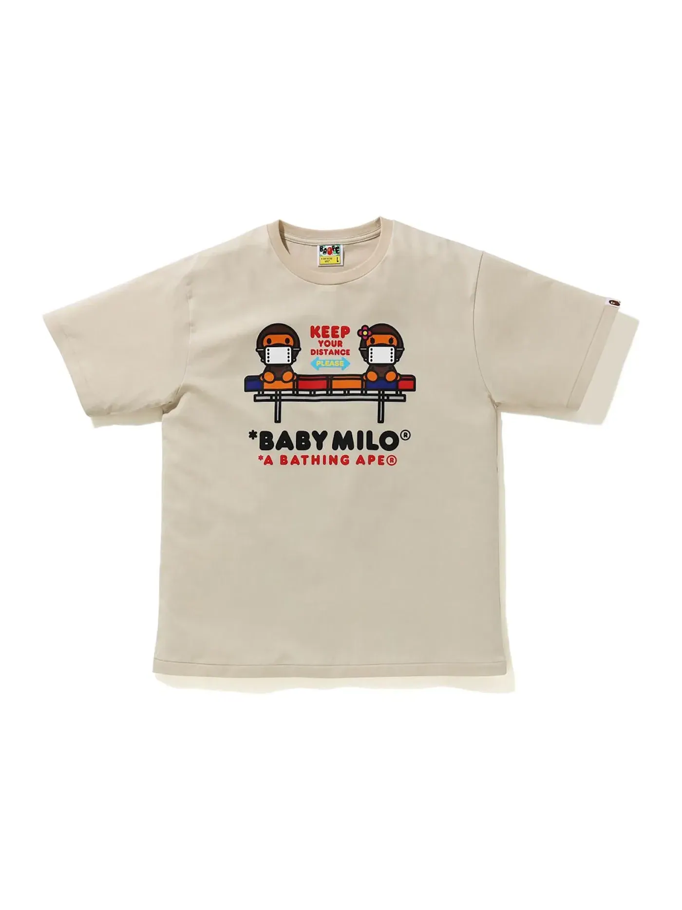 Мужская футболка с принтом BAPE Social Distance Baby Milo #2 Tee Beige — изображение 1 из 1, бежевый
