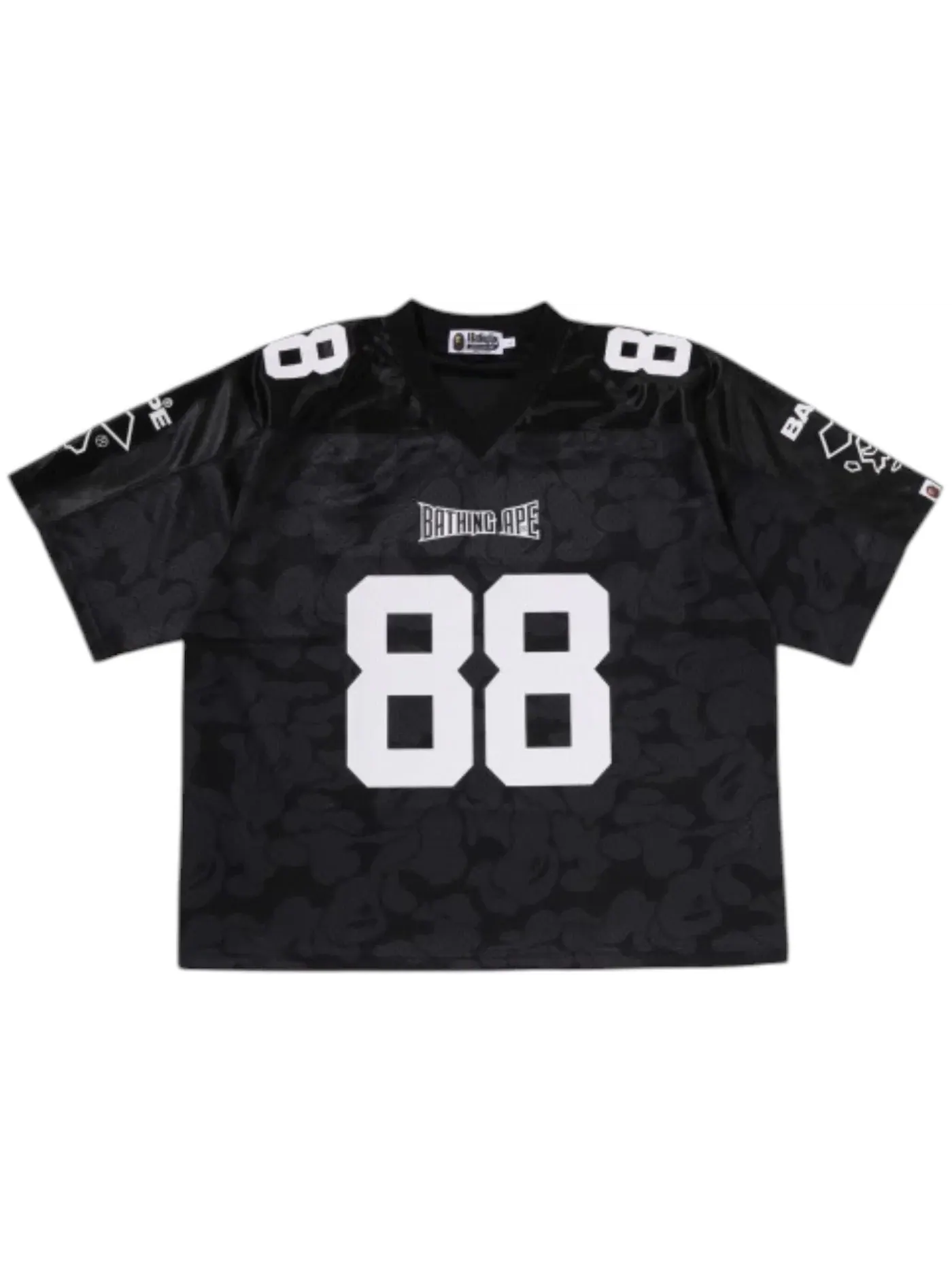 Мужская футболка свободного кроя с принтом BAPE Solid Camo Multi Logo Relaxed Fit Football Jersey T-shirt, черный