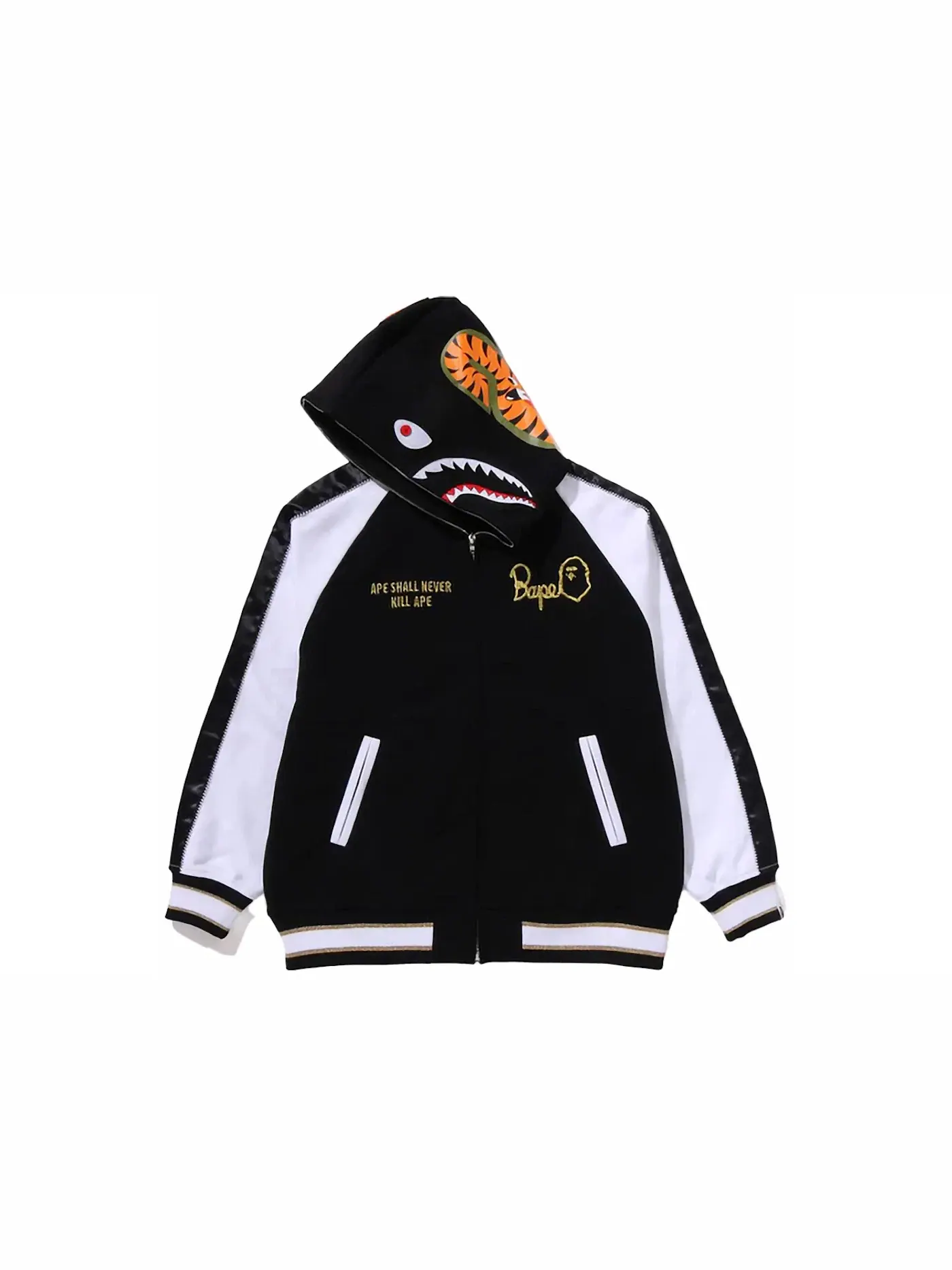 Мужская худи с принтом BAPE Souvenir Shark Zip Black — изображение 2 из 3