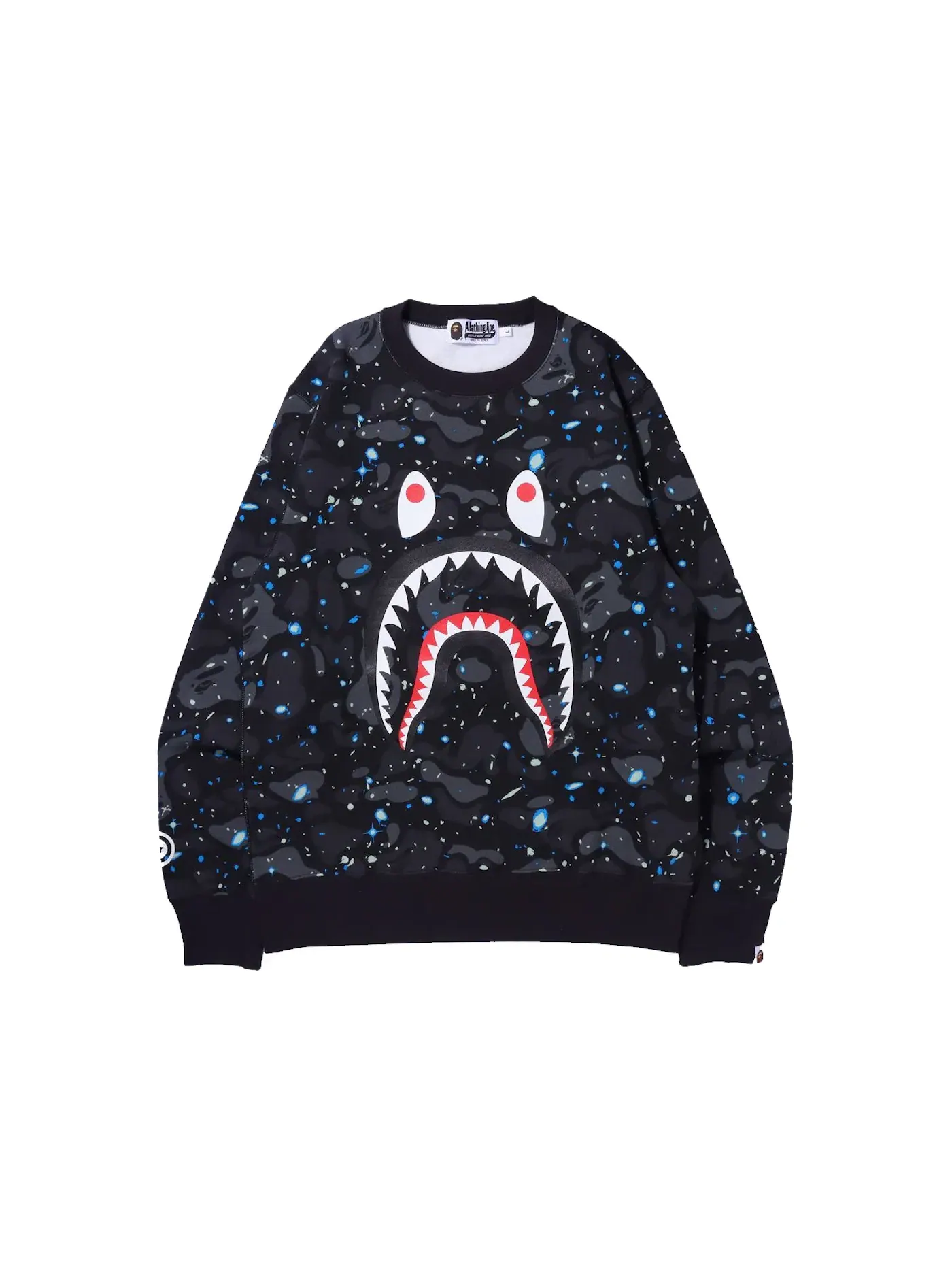 Мужской свитшот с принтом BAPE Space Camo Shark Crewneck BAPE — изображение 1 из 2, черный