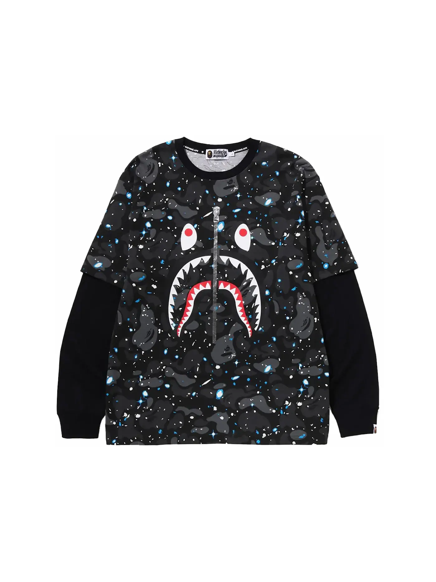 Мужская футболка с принтом BAPE Space Camo Shark Layered Long Sleeve Tee BAPE — изображение 1 из 3, черный
