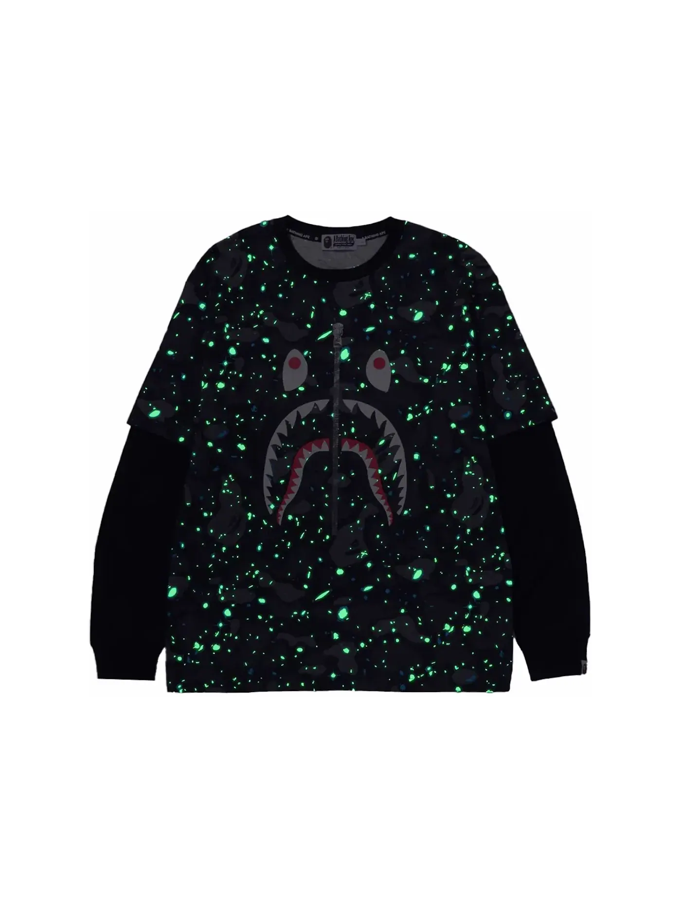 Мужская футболка с принтом BAPE Space Camo Shark Layered Long Sleeve Tee BAPE — изображение 3 из 3, черный