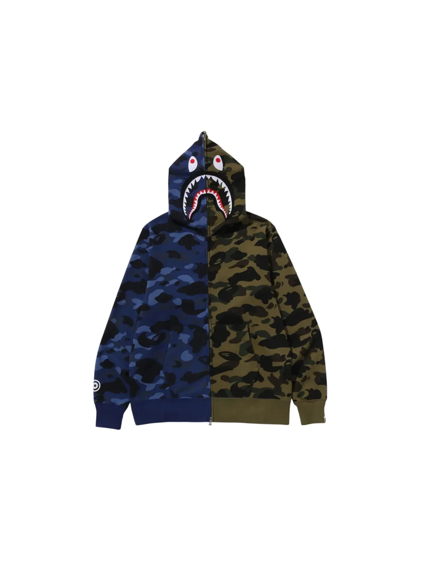 Мужская худи на молнии с принтом BAPE Split Camo Shark Full Zip Hoodie BAPE — изображение 1 из 1, темно-синий