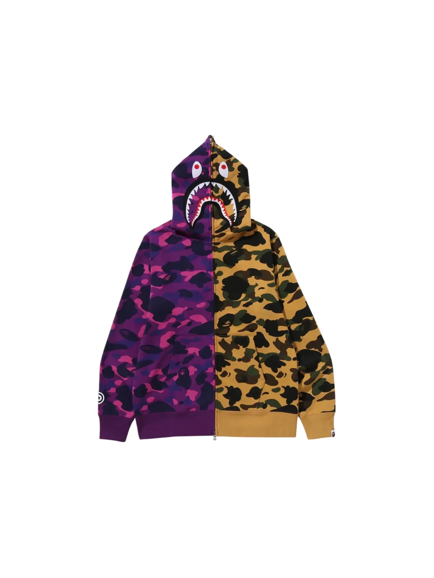 Мужская худи с принтом Split Camo Shark Full Zip BAPE — изображение 1 из 1, фиолетовый