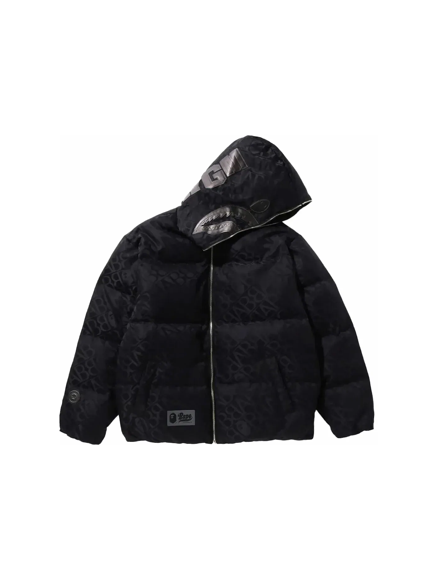 Мужская куртка-пуховик с капюшоном BAPE Sport Monogram Shark Hoodie Puffer Down Jacket BAPE — изображение 1 из 1, черный