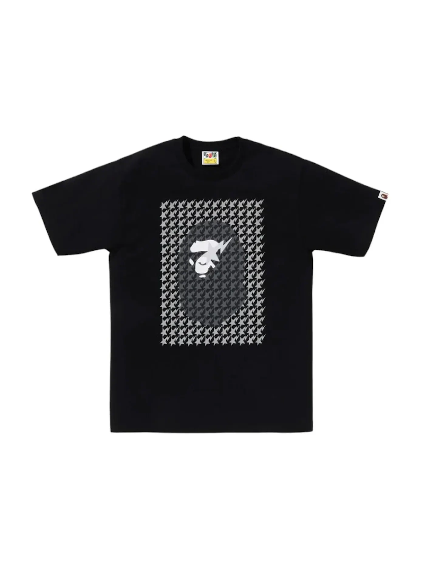 Мужская футболка с принтом BAPE Sta Houndstooth Ape Head Tee BAPE — изображение 1 из 1, черный/черный