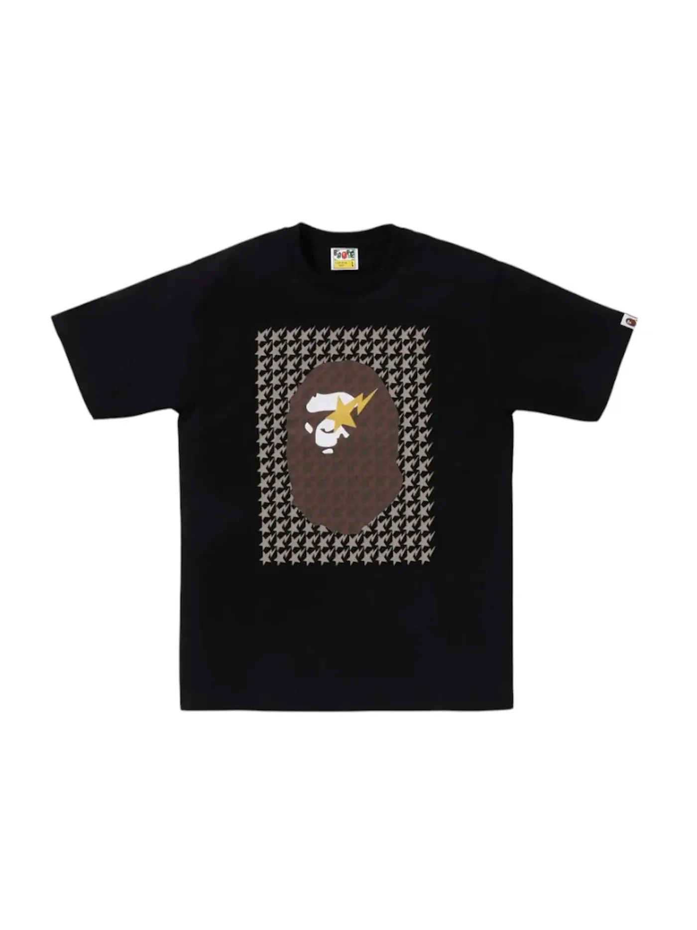 Мужская футболка с принтом BAPE Sta Houndstooth Ape Head Tee BAPE — изображение 1 из 1, черный/коричневый