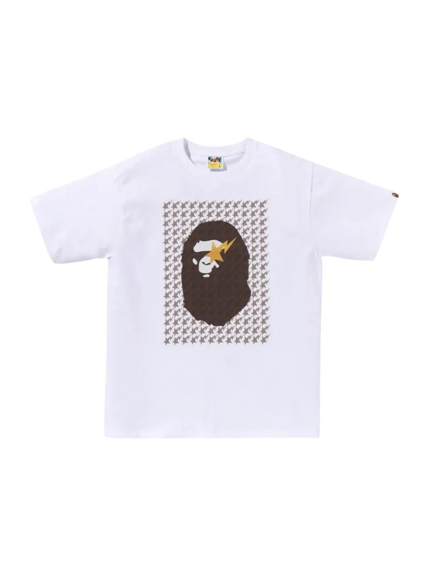 Мужская футболка с принтом BAPE Sta Houndstooth Ape Head Tee BAPE — изображение 1 из 1, белый/коричневый