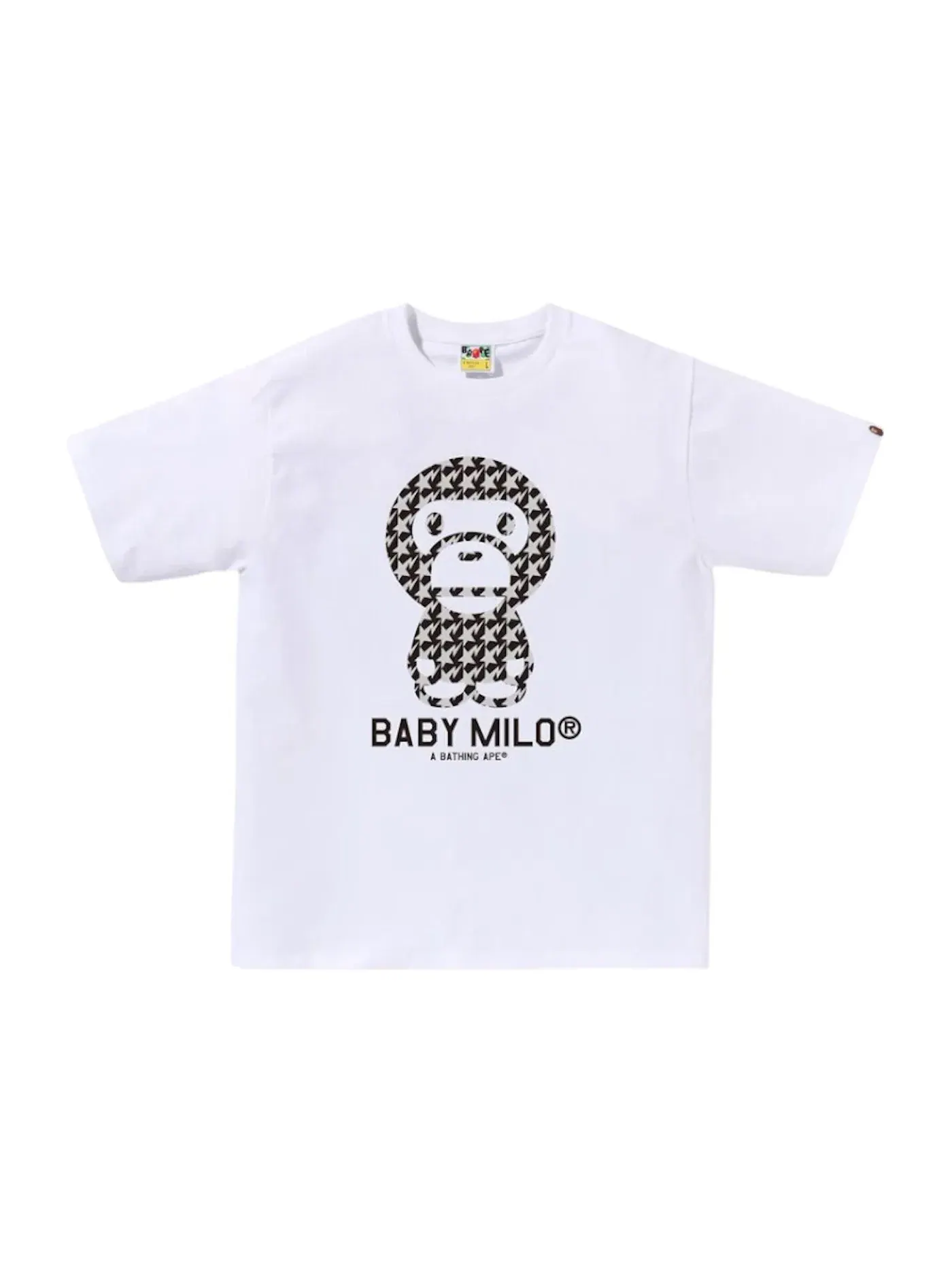 Мужская футболка с принтом BAPE Sta Houndstooth Baby Milo Tee BAPE — изображение 1 из 1, белый/черный