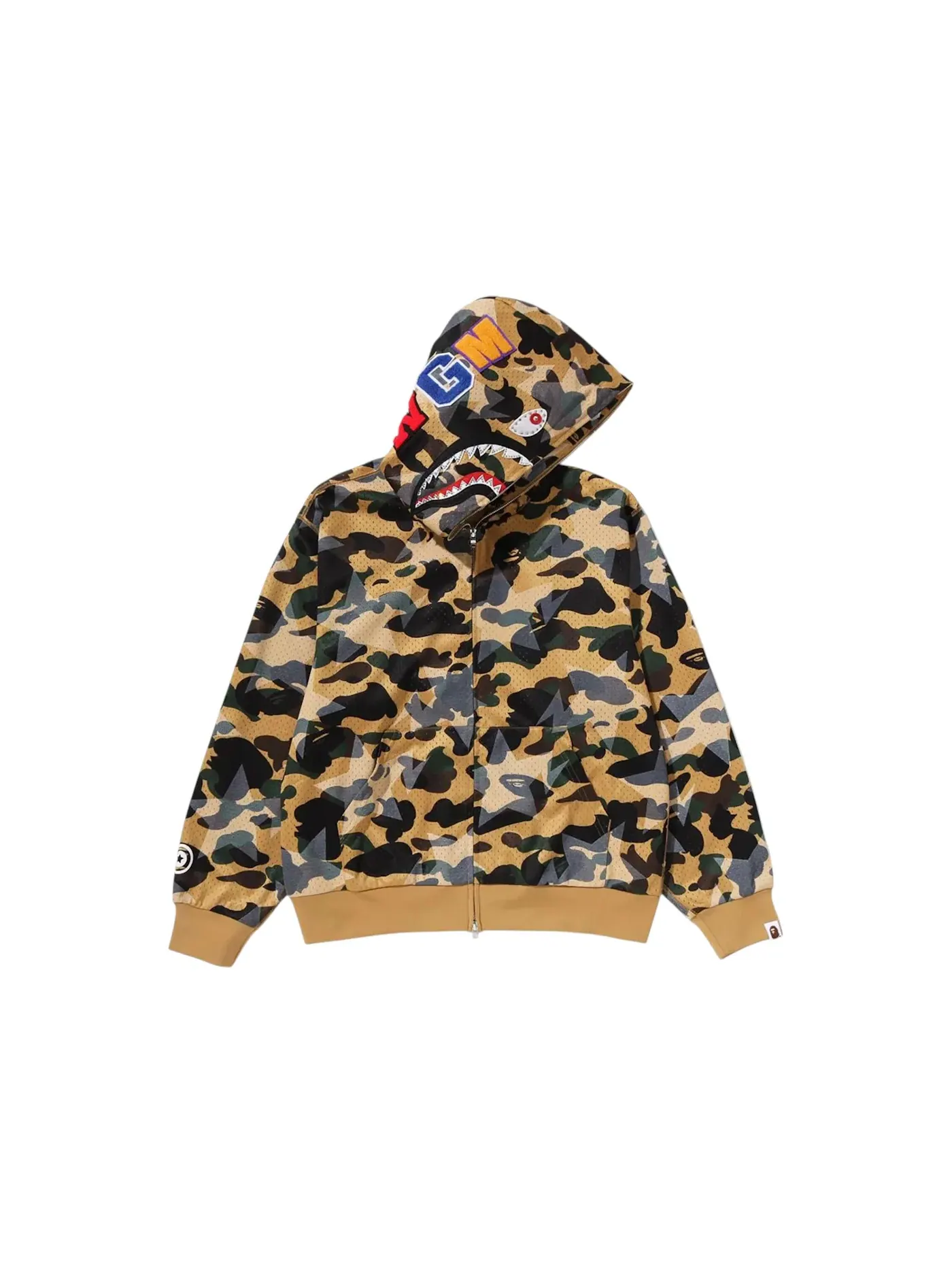 Мужская худи с принтом BAPE Sta Over Print 1st Camo Mesh Shark Cropped Fit Full Zip BAPE — изображение 1 из 2, желтый