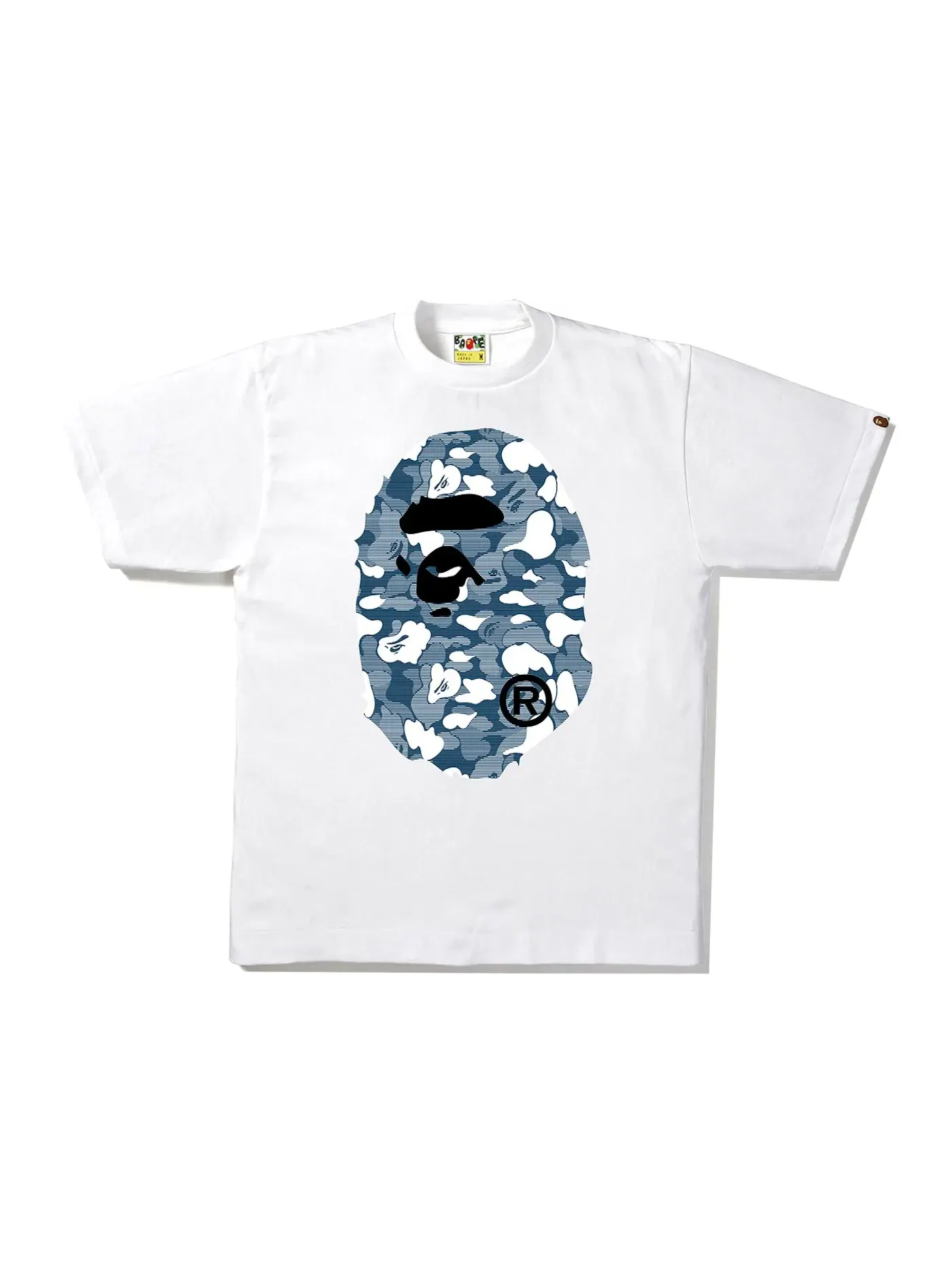 Мужская футболка с принтом BAPE Stripe ABC Camo Big Ape Head Tee BAPE — изображение 1 из 2, белый/темно-синий