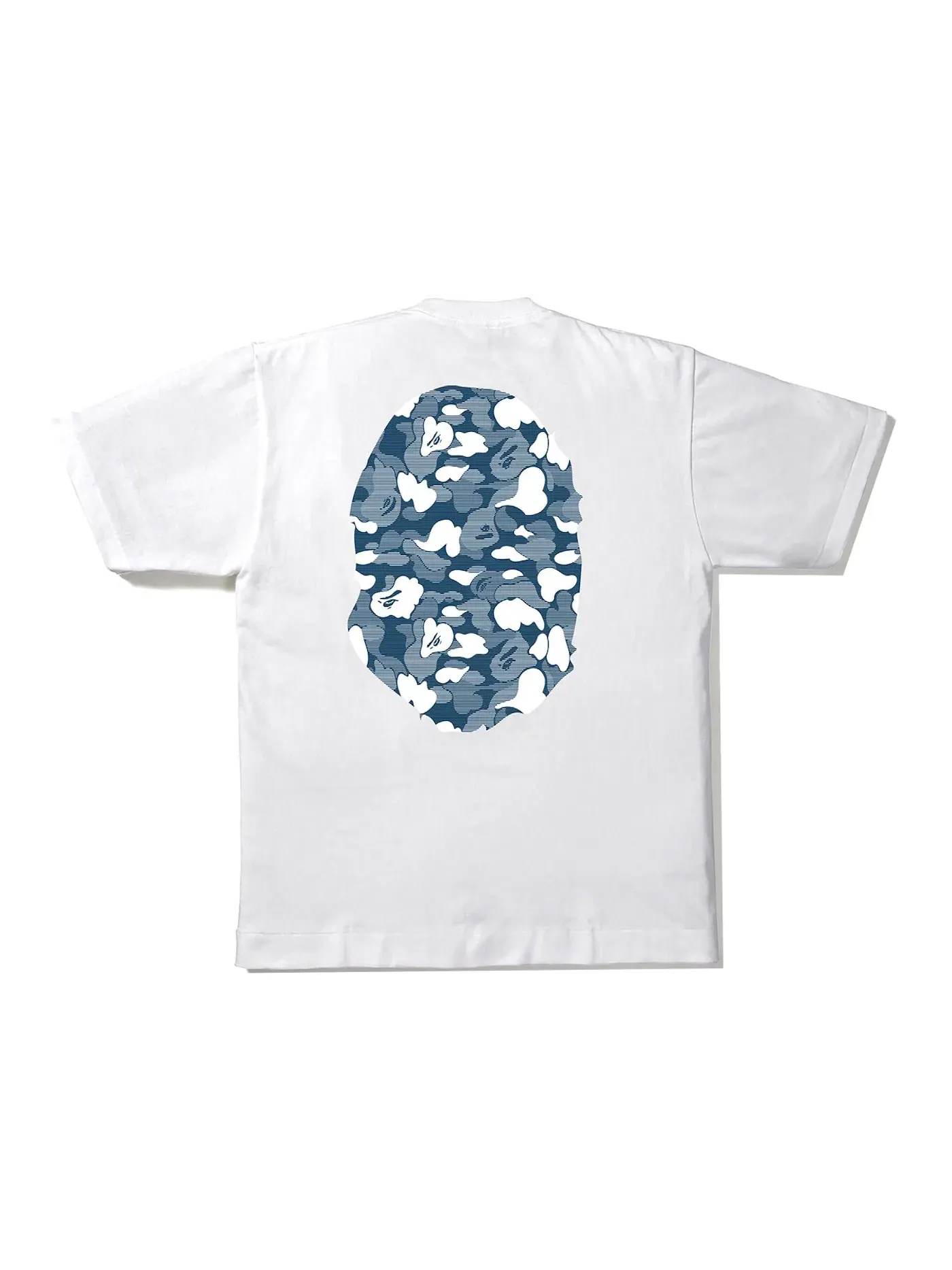 Мужская футболка с принтом BAPE Stripe ABC Camo Big Ape Head Tee BAPE — изображение 2 из 2, белый/темно-синий