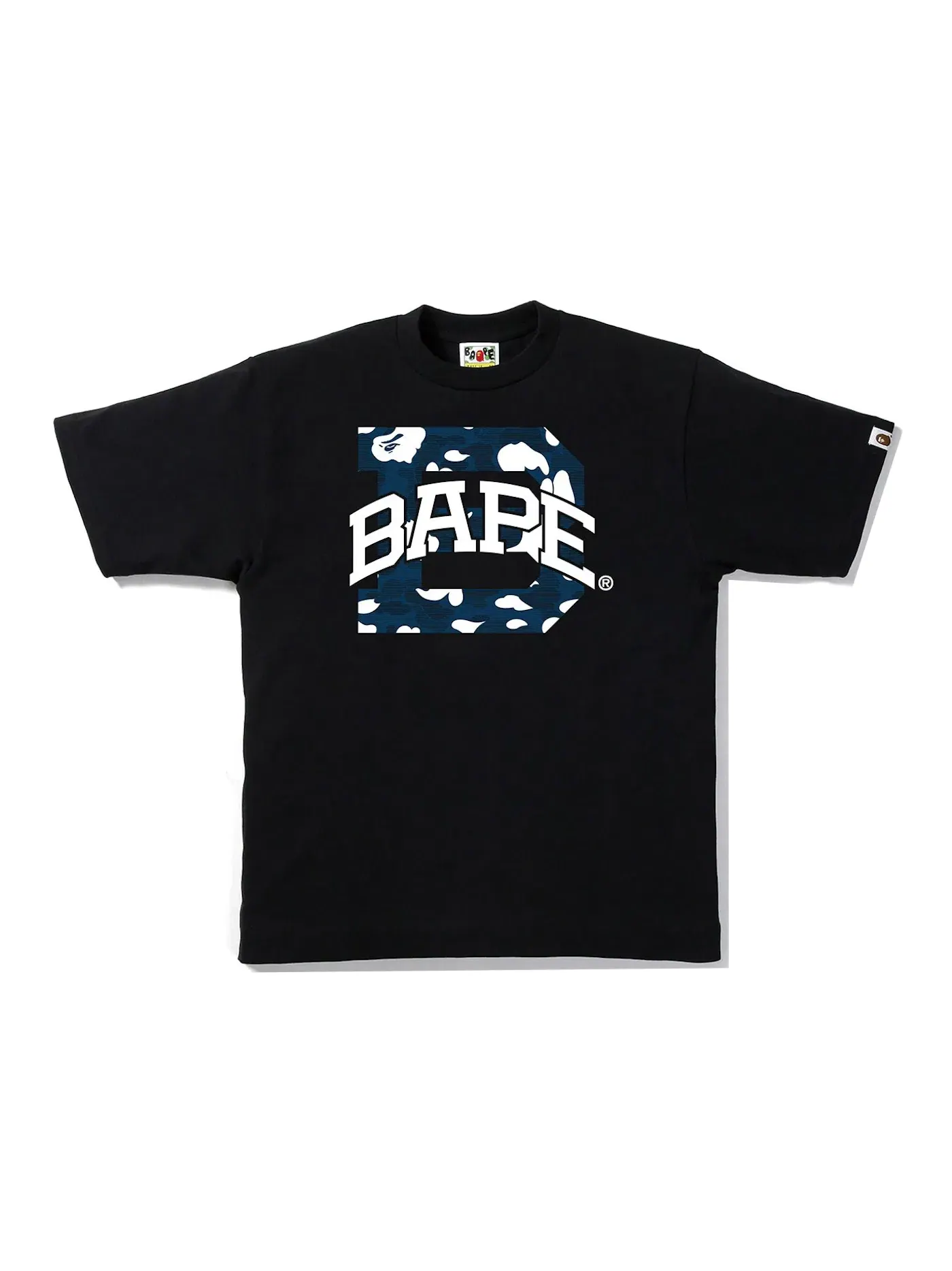 Мужская футболка с принтом BAPE Stripe ABC Camo Logo Tee BAPE — изображение 1 из 1, черный/темно-синий