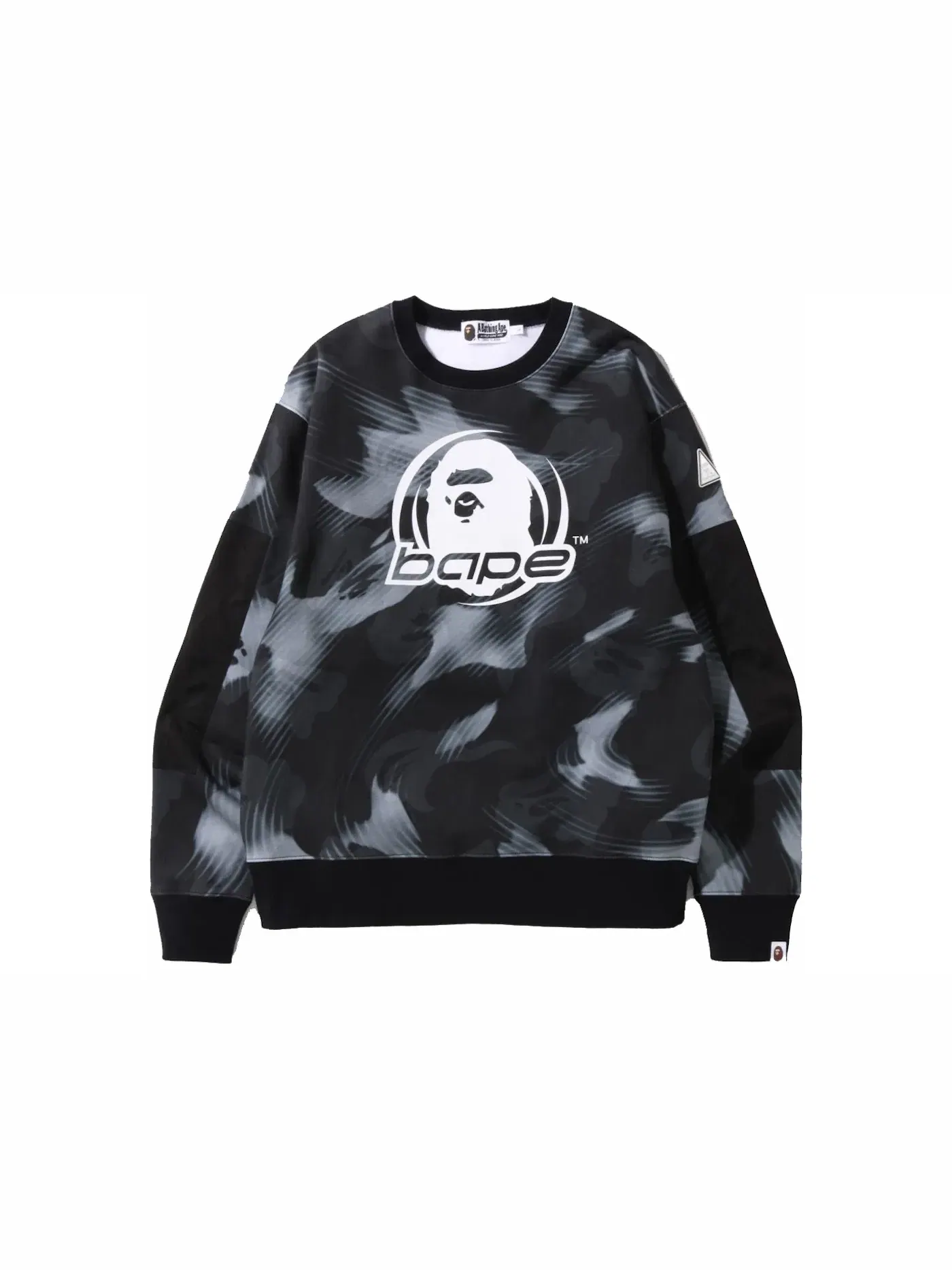 Мужской свитшот свободного кроя с принтом BAPE Stroke Camo Crewneck BAPE — изображение 1 из 2, черный