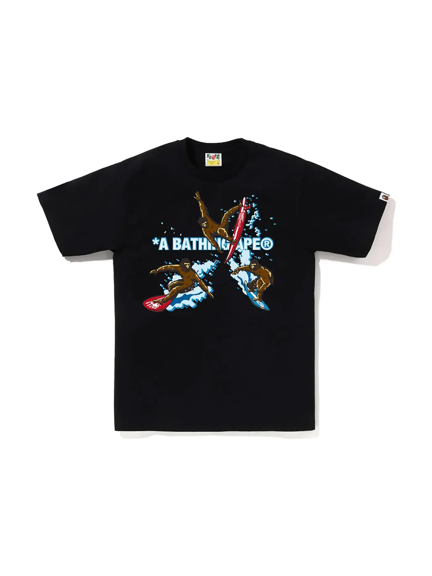 Мужская футболка с принтом Surfing Apes BAPE — изображение 1 из 1, черный
