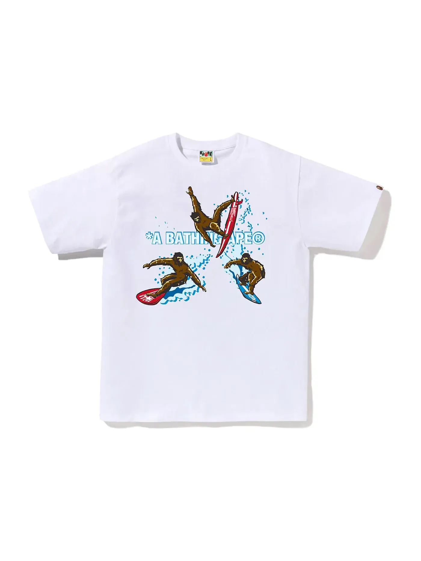 Мужская футболка с принтом BAPE Surfing Apes Tee — изображение 1 из 1, белый