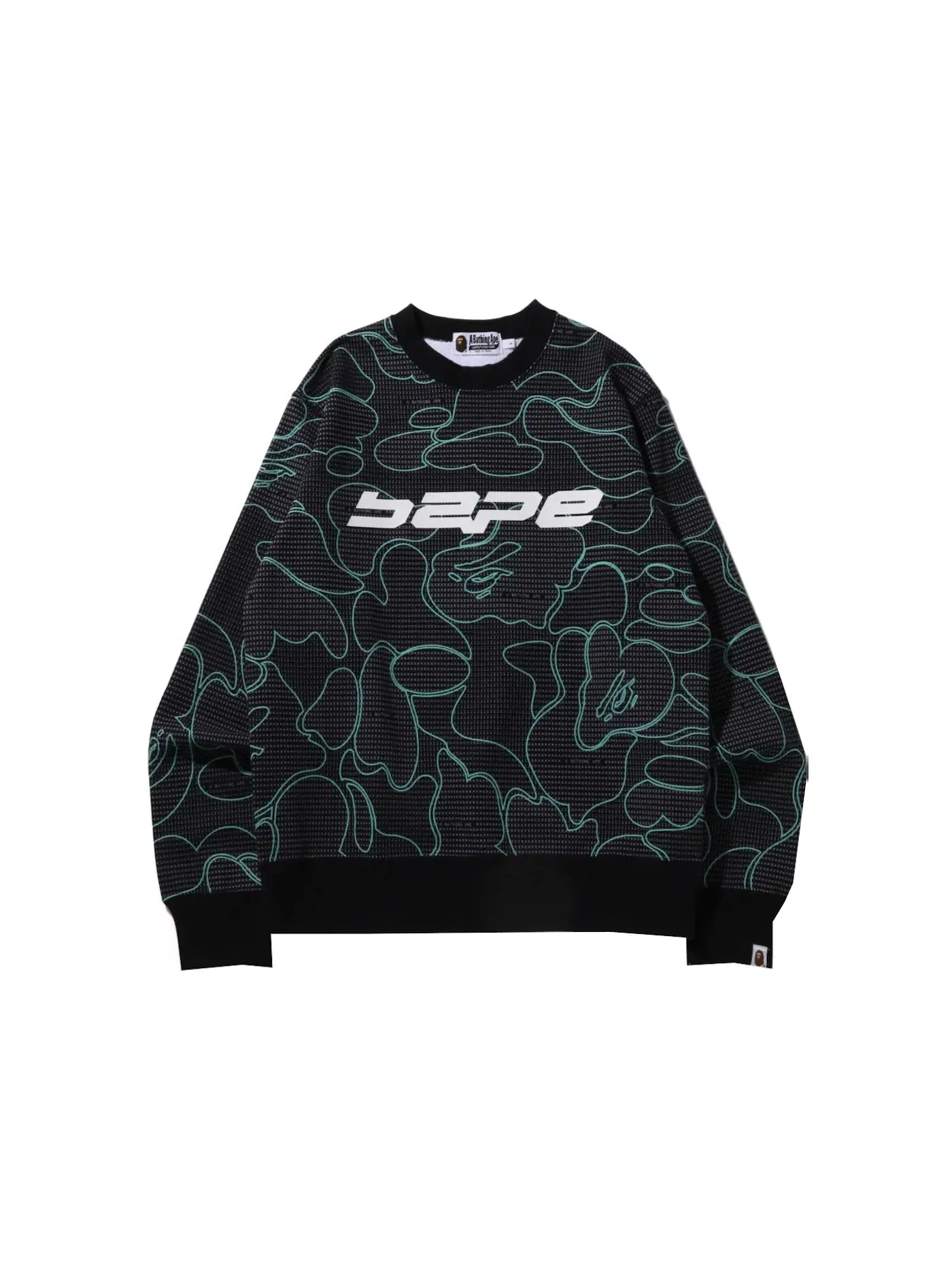 Мужской свитшот с принтом BAPE Text Code Camo Crewneck Black — изображение 1 из 3
