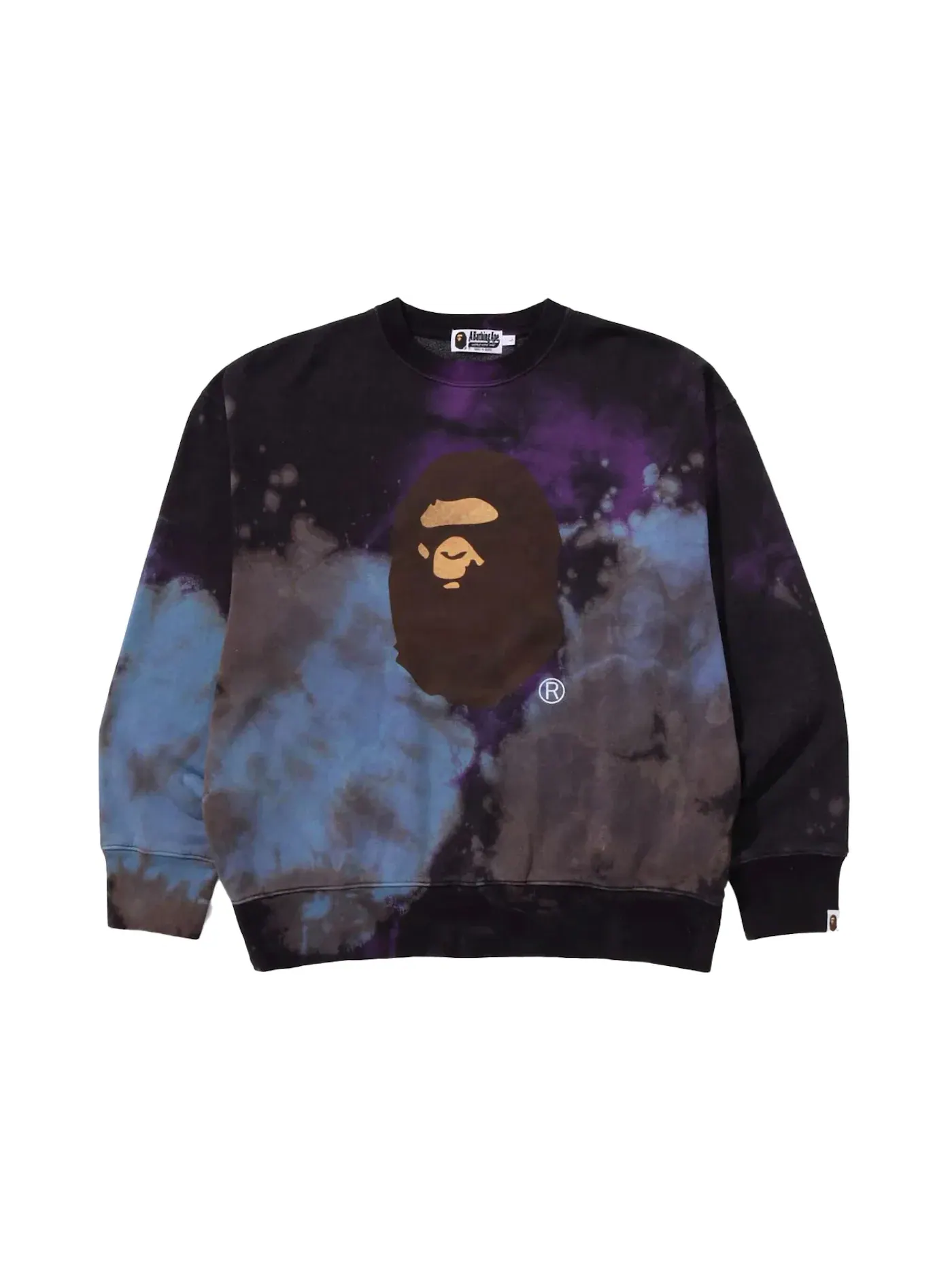 Мужской свитшот свободного кроя с принтом BAPE Tie Dye Ape Head Relaxed Fit Crewneck Sweatshirt BAPE — изображение 1 из 2