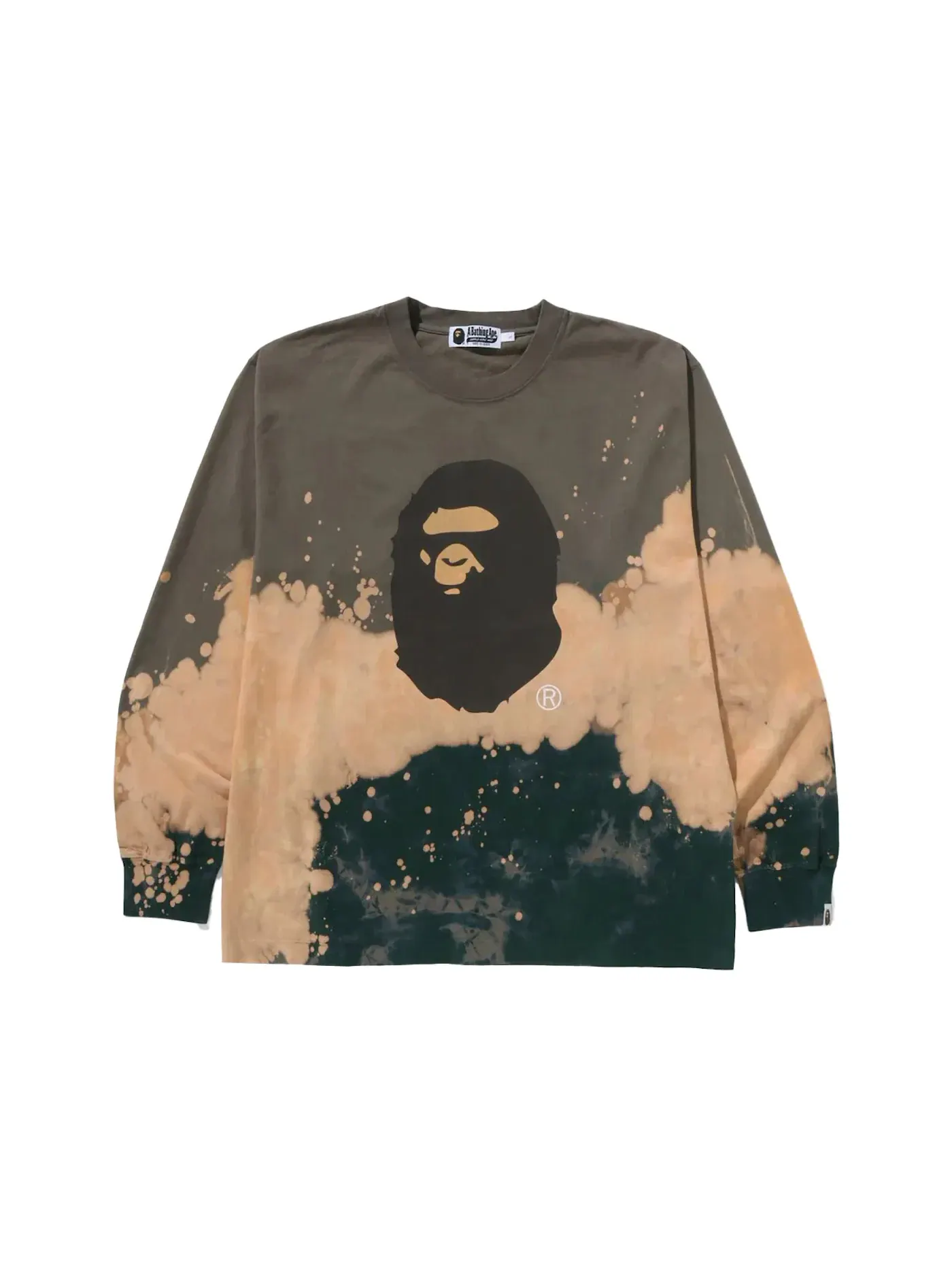 Мужская футболка с длинным рукавом с принтом BAPE Tie Dye Ape Head Relaxed Fit L/S Tee BAPE — изображение 1 из 2, бежевый