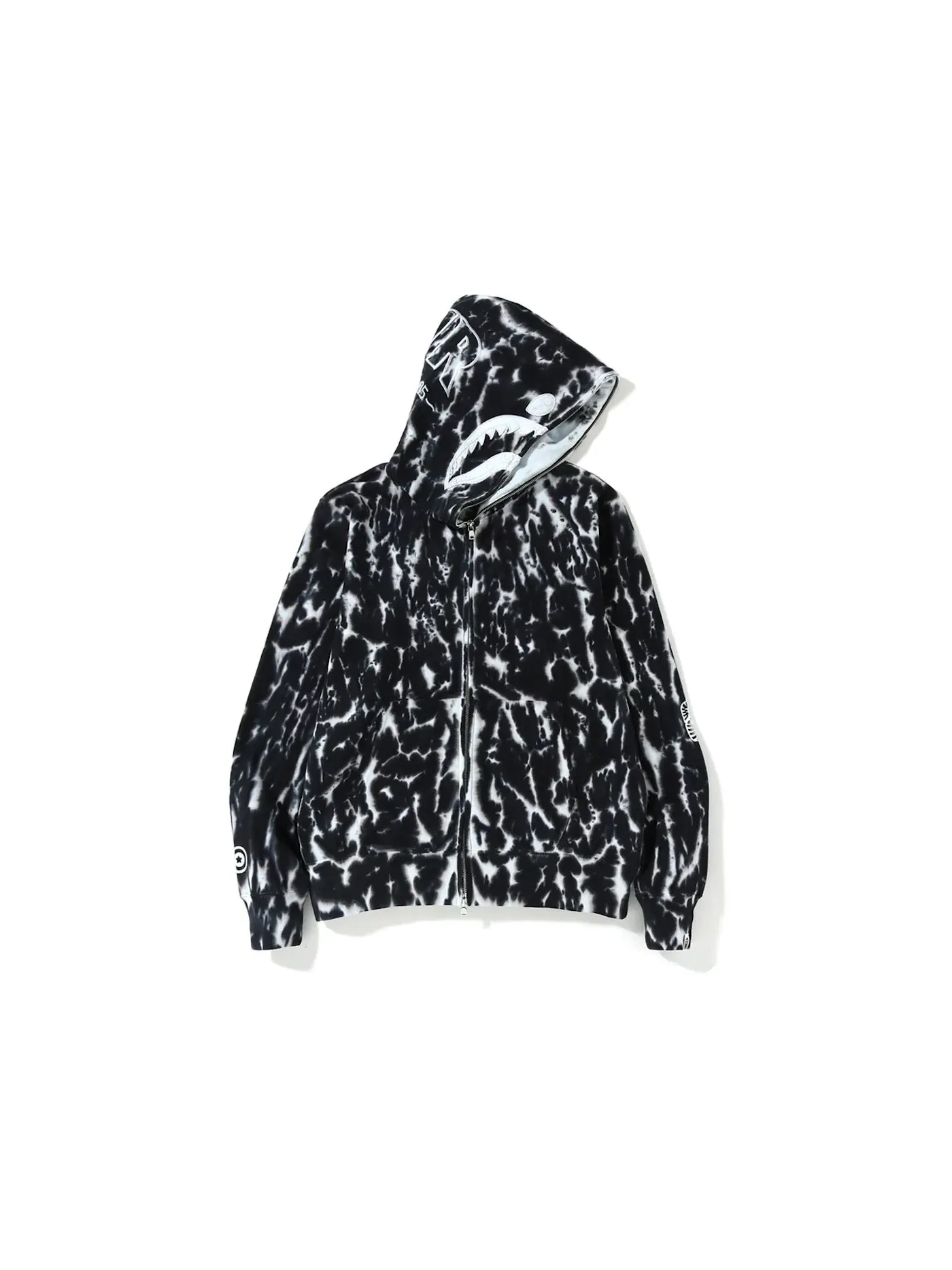 Мужская худи с принтом BAPE Tie Dye PONR Shark Wide Full Zip Hoodie — изображение 1 из 2, черный