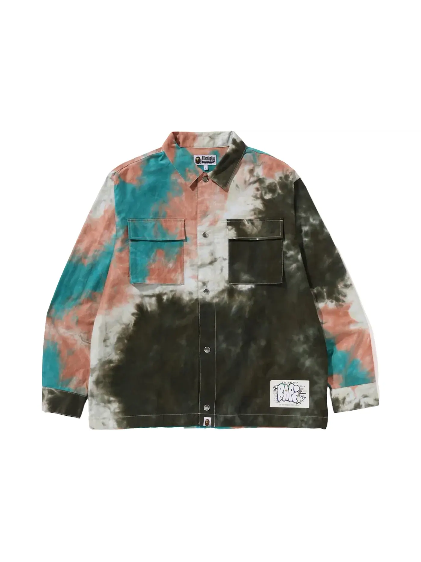 Мужская рубашка свободного кроя с принтом Tie Dye BAPE — изображение 1 из 2, бежевый