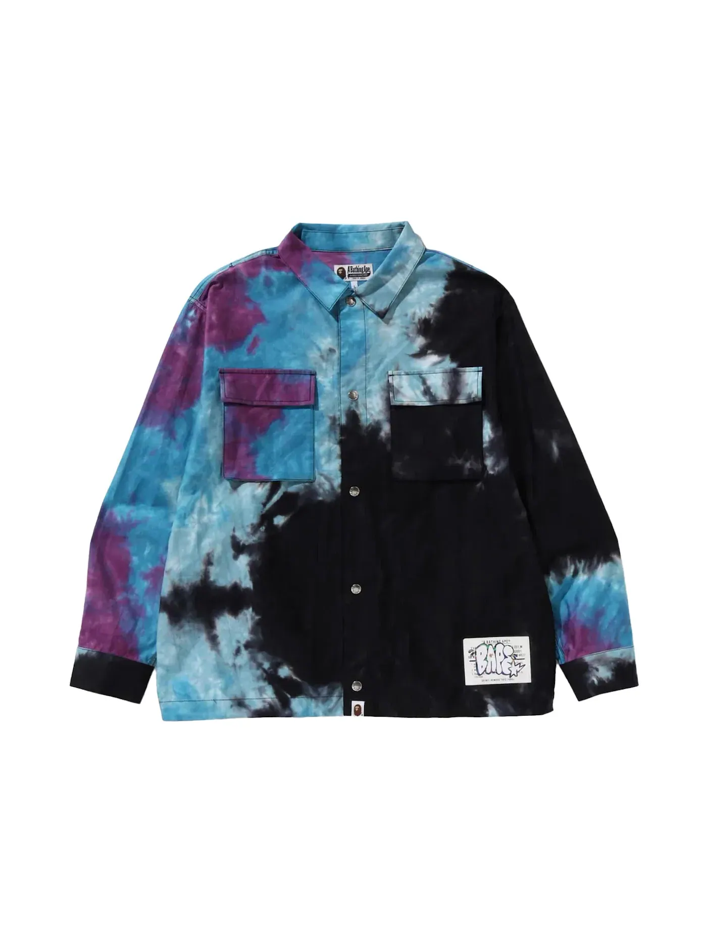 Мужская рубашка свободного кроя с принтом BAPE Tie Dye Relaxed Fit CPO — изображение 1 из 2, черный