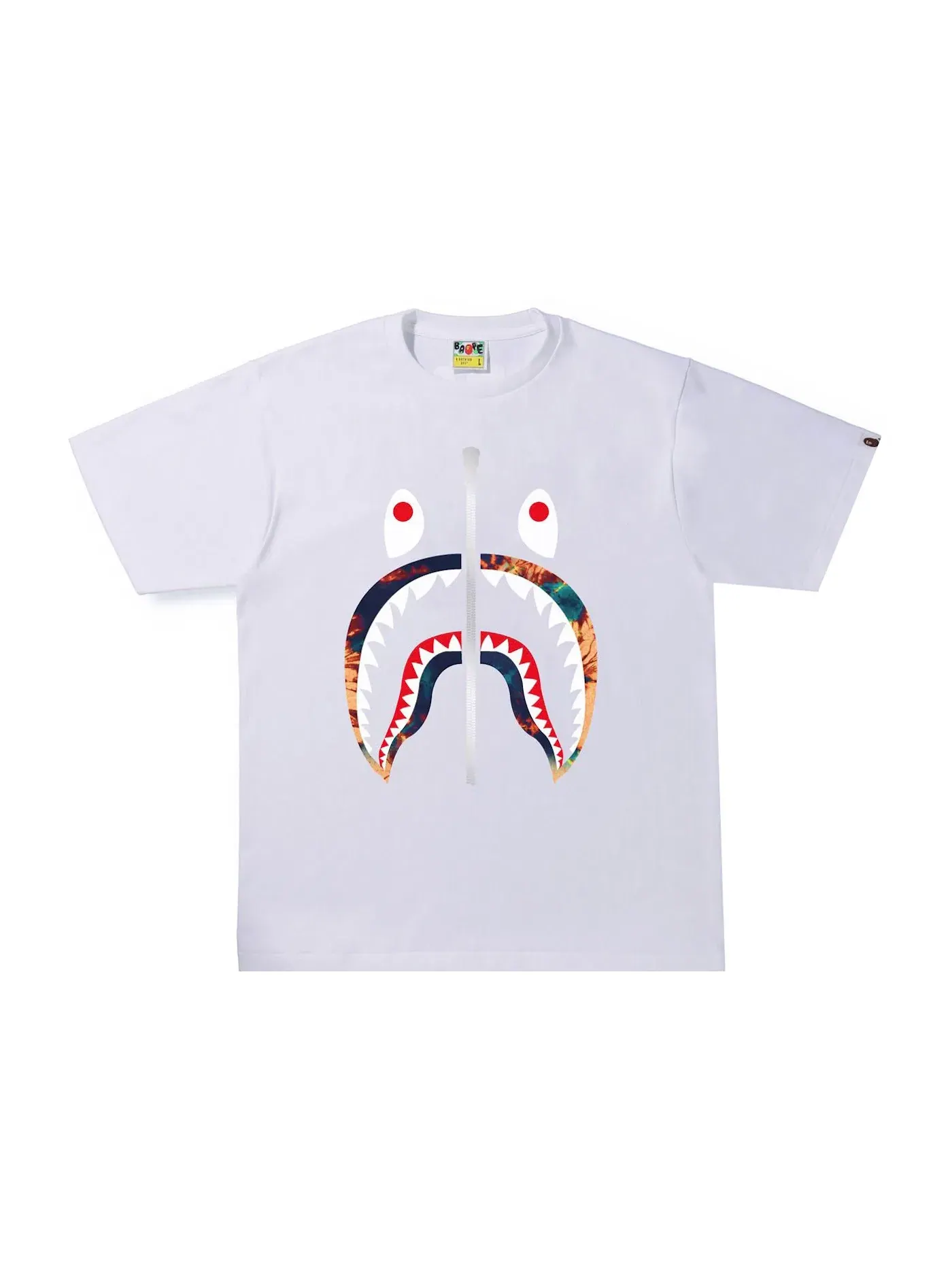 Мужская футболка с принтом BAPE Tie Dye Shark Tee — изображение 1 из 1, белый/темно-синий