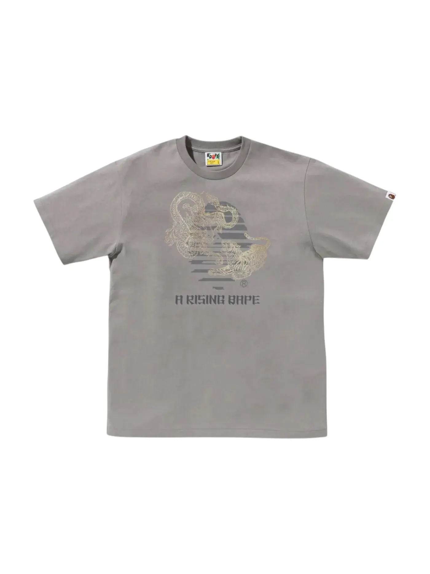 Мужская футболка с принтом Tiger And Dragon Ape Head BAPE — изображение 1 из 1, серый