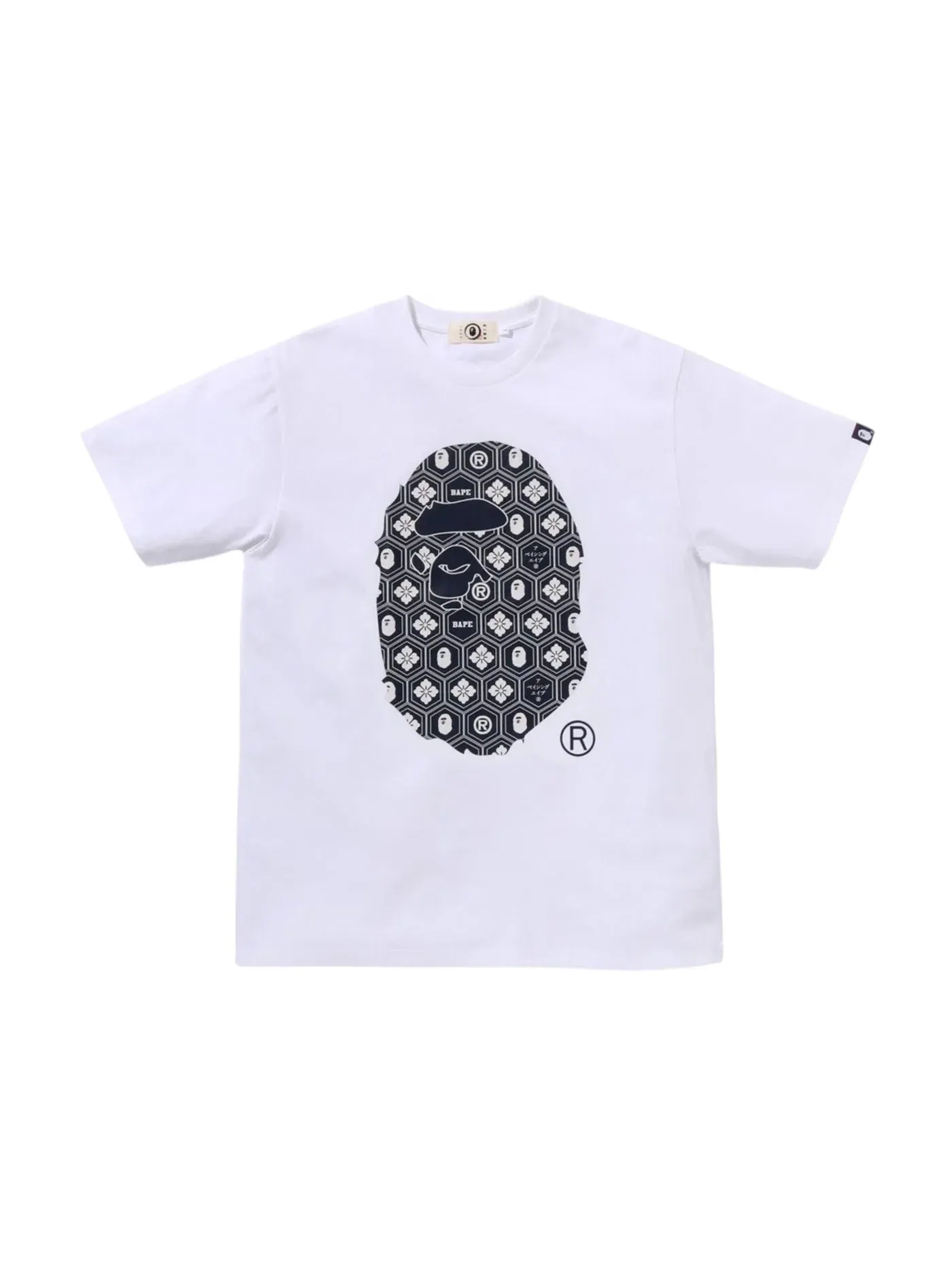 Мужская футболка с принтом BAPE Traditional Japanese Pattern Ape Head Tee — изображение 1 из 1, белый/темно-синий