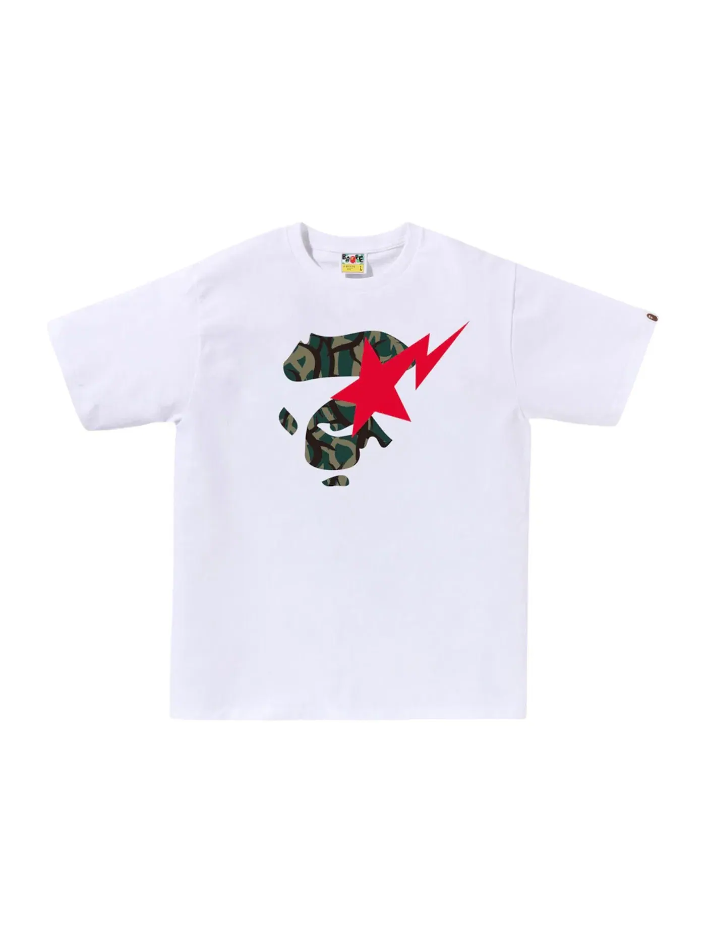 Мужская футболка с принтом BAPE Trial Camo Ape Face Sta Tee — изображение 1 из 2, белый/зеленый