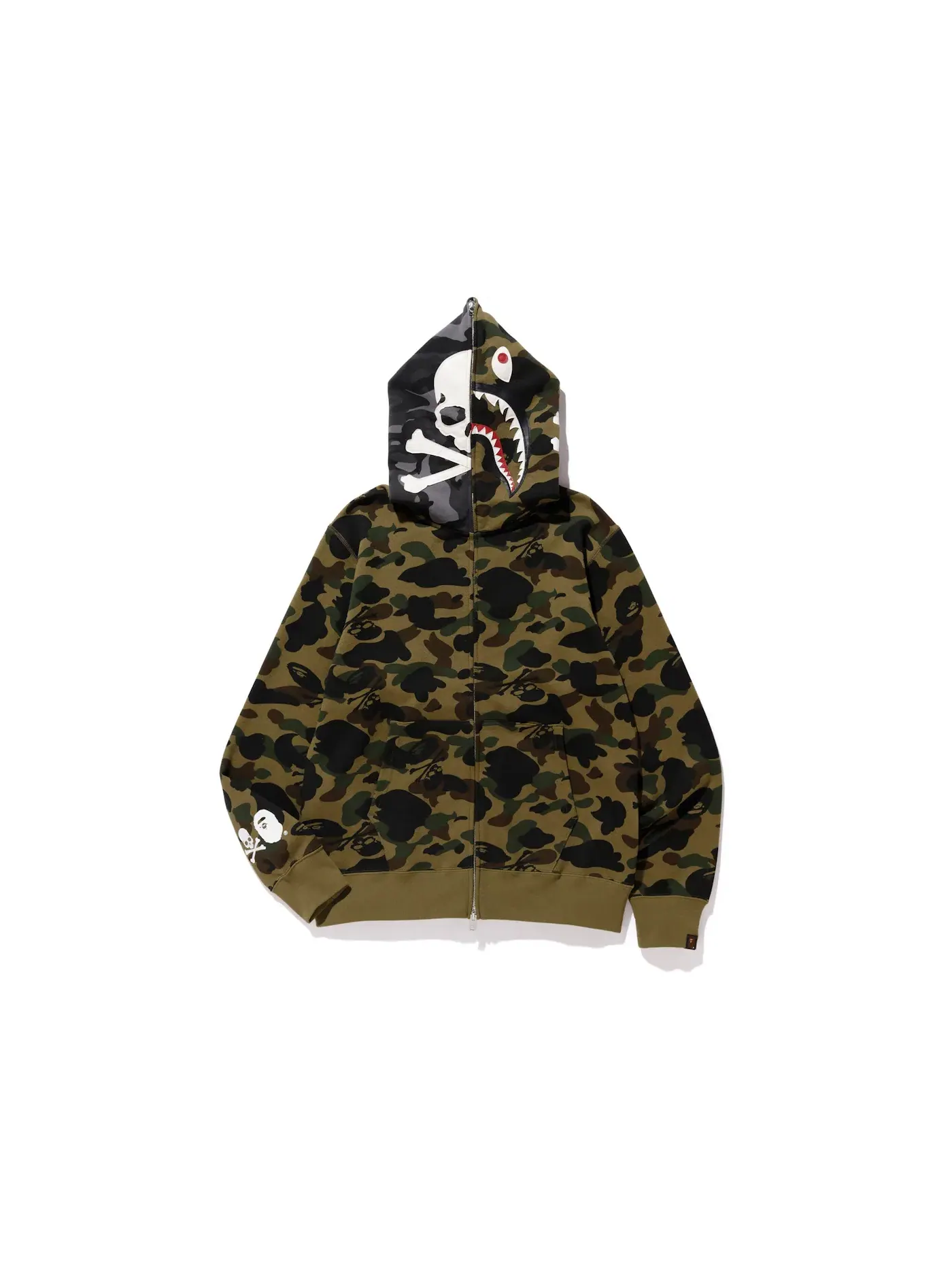 Мужская худи с принтом Half Skull Half Shark BAPE — изображение 1 из 2, зеленый/черный