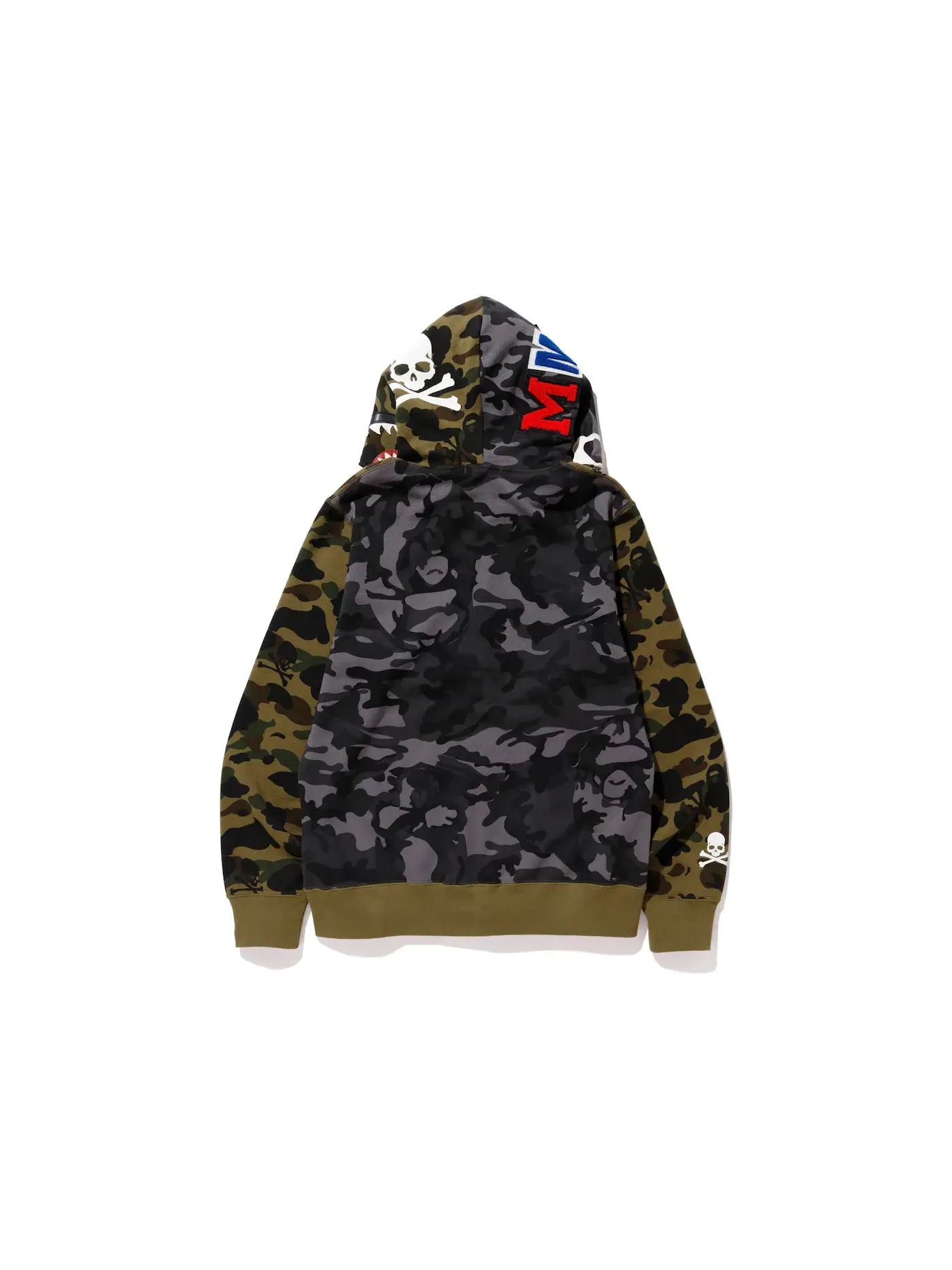 Мужская худи с принтом Half Skull Half Shark BAPE — изображение 2 из 2, зеленый/черный