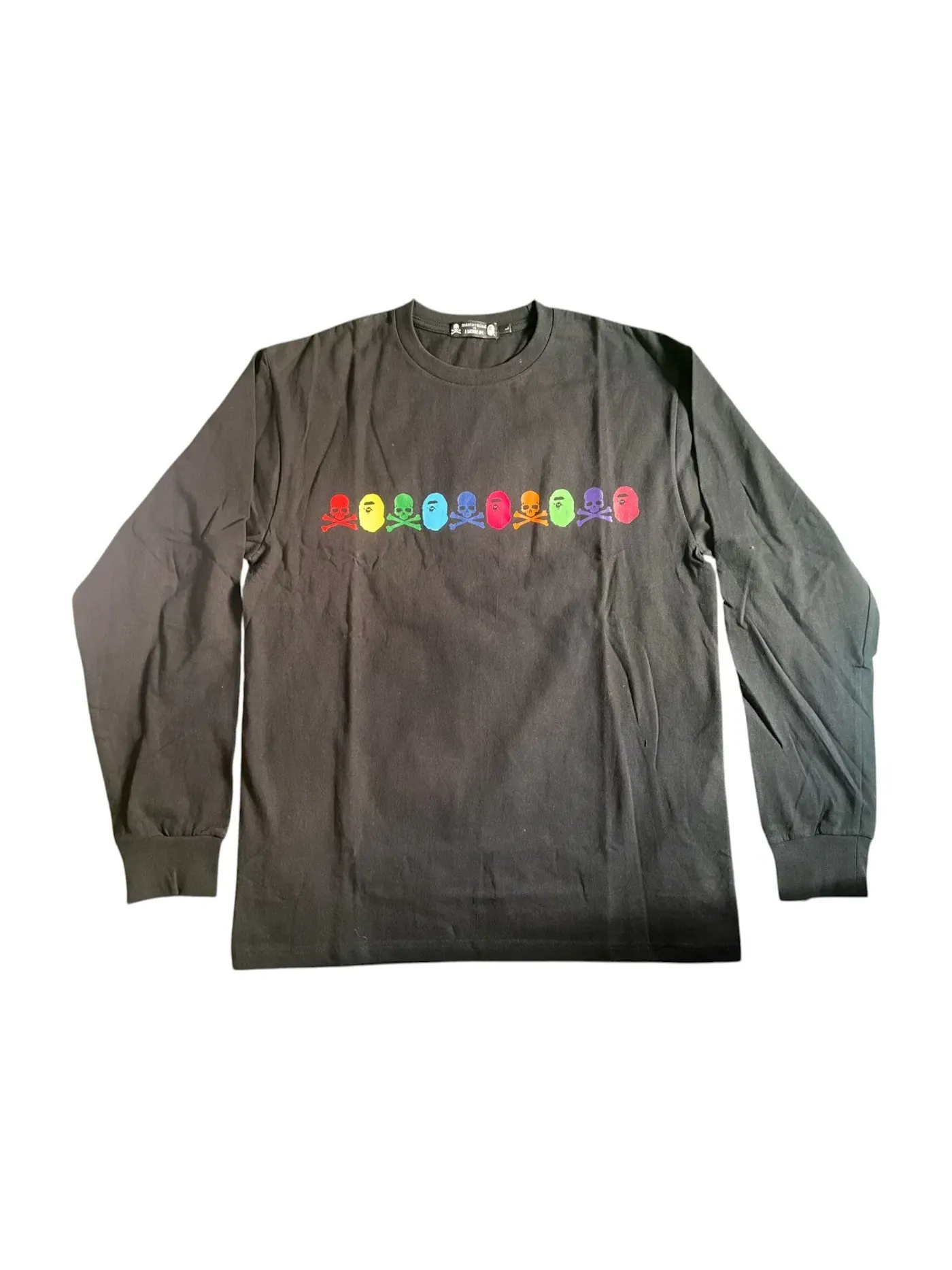Мужская футболка с длинным рукавом с принтом Rainbow Logo BAPE — изображение 1 из 1, черный