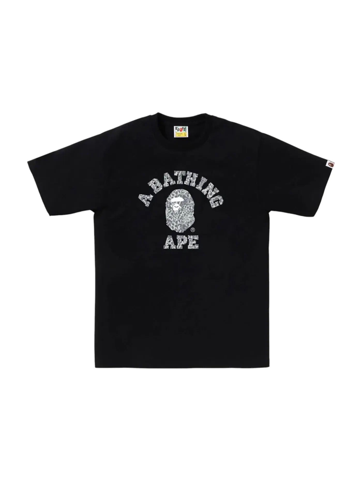 Мужская футболка с принтом BAPE Wild Leopard Pattern College Tee — изображение 1 из 1, черный/серый
