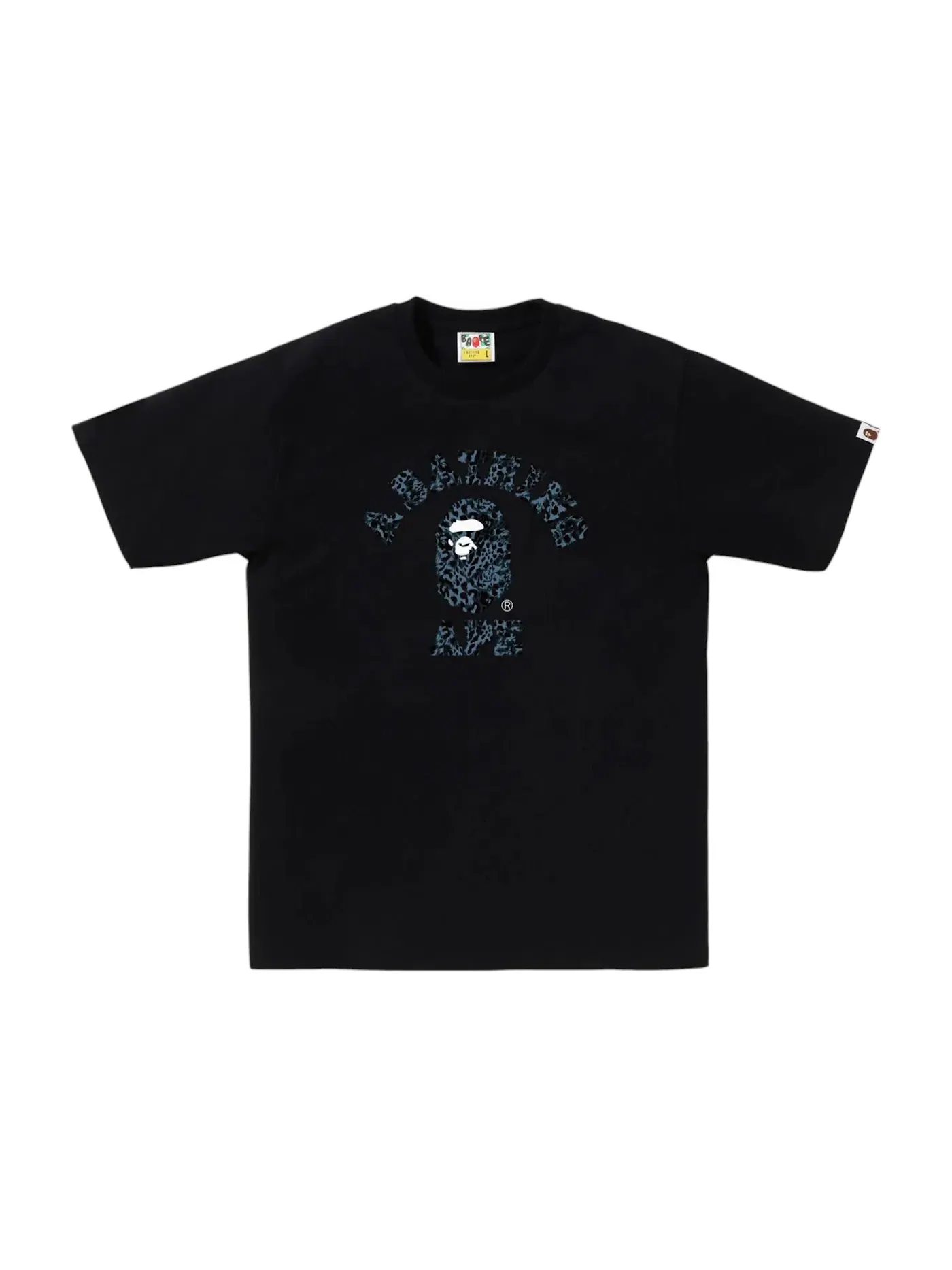 Мужская футболка с принтом BAPE Wild Leopard Pattern College Tee — изображение 1 из 1, черный/темно-синий