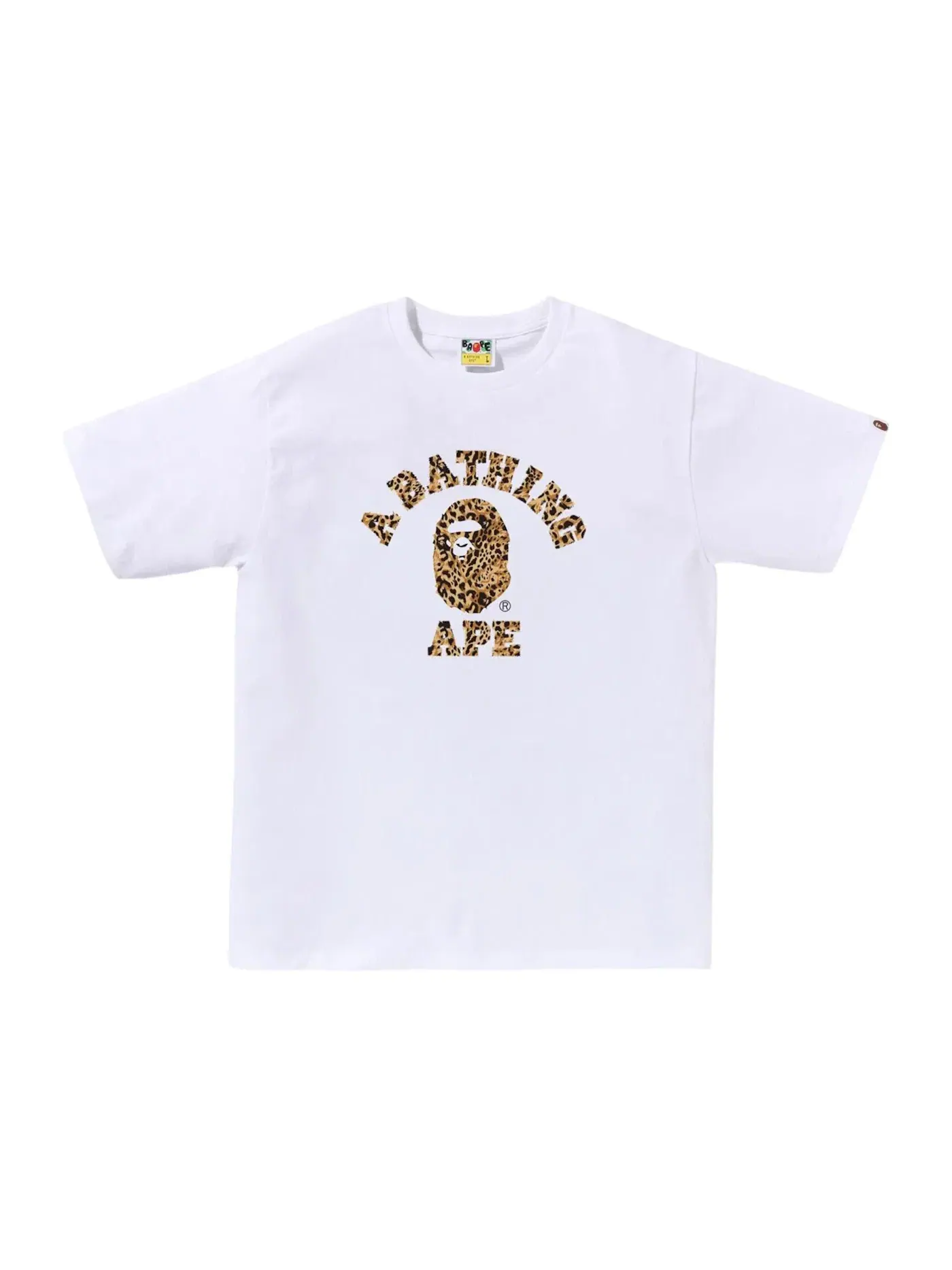 Мужская футболка с принтом BAPE Wild Leopard Pattern College Tee — изображение 1 из 1, белый/бежевый