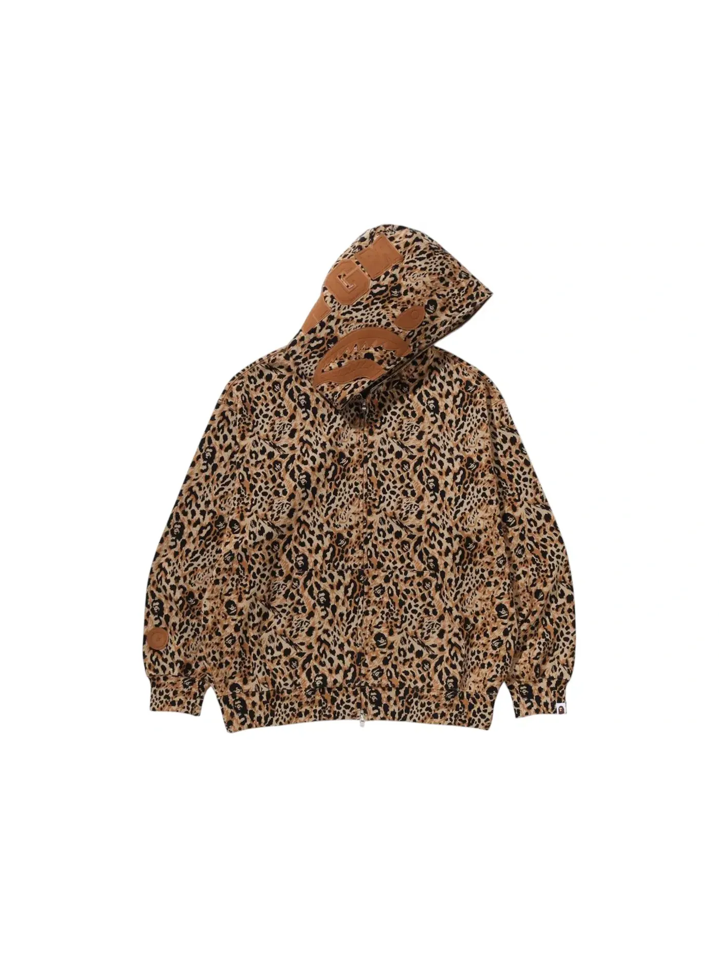 Мужская худи с принтом BAPE Wild Leopard Pattern Shark Relaxed Fit Full Zip Hoodie BAPE — изображение 1 из 1, бежевый