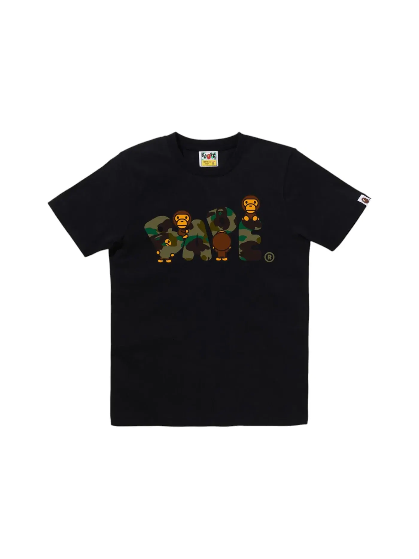 Женская футболка с принтом BAPE 1st Camo Milo Logo Tee — изображение 1 из 1, черный/зеленый