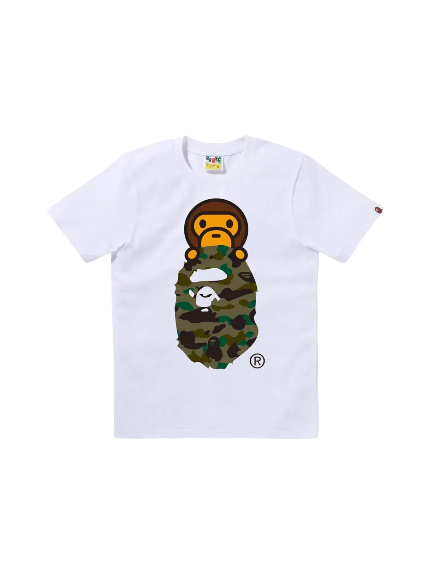Женская футболка с принтом 1st Camo Milo On Ape Head BAPE — изображение 1 из 1, белый/зеленый