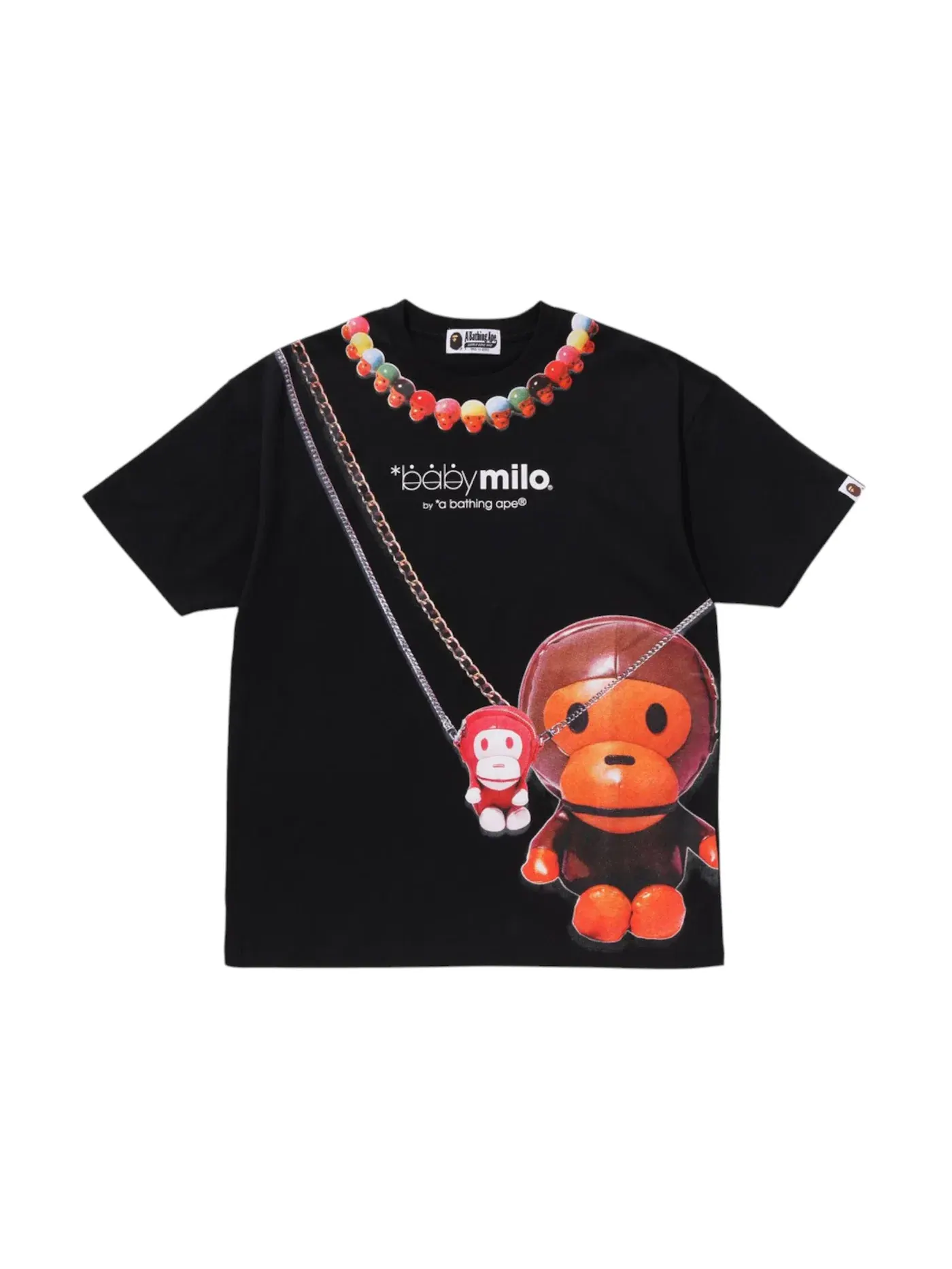 Женская футболка оверсайз с принтом Baby Milo Fake Print BAPE — изображение 1 из 1, черный